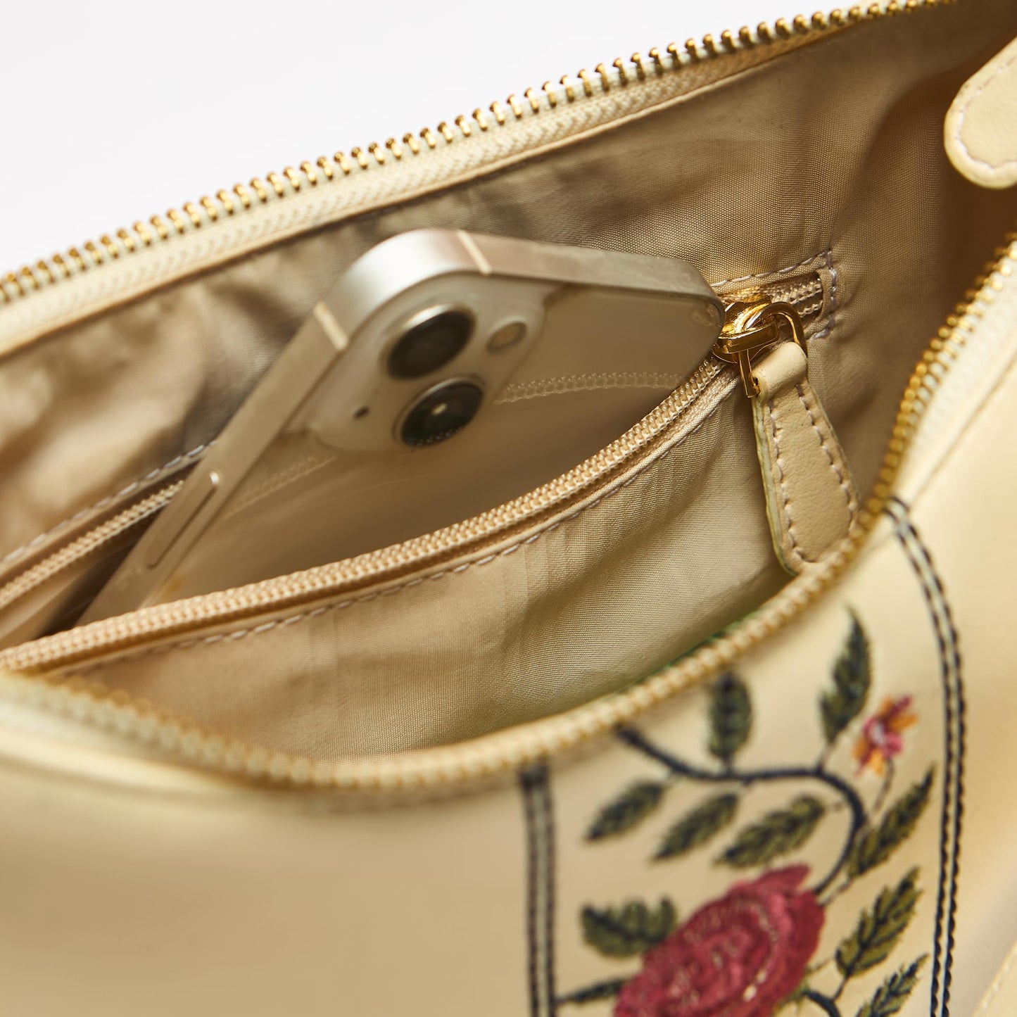 Chumbak Off White Tote Bag for Women, Zipper Closure, Dual Strap, Palace Memoirs Collection, Stylish Designer Handbag Purse Wallet Sling Tote, Everyday Casual Ethnic Travel Office Use