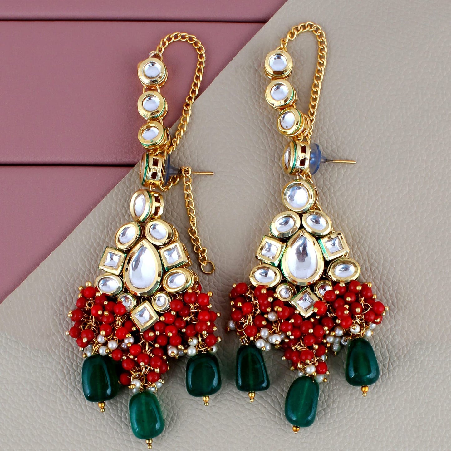 Lucky Jewellery Meenakari 18K Gold plated Multi color Uncut dibbi Kundan Combo Necklace Set