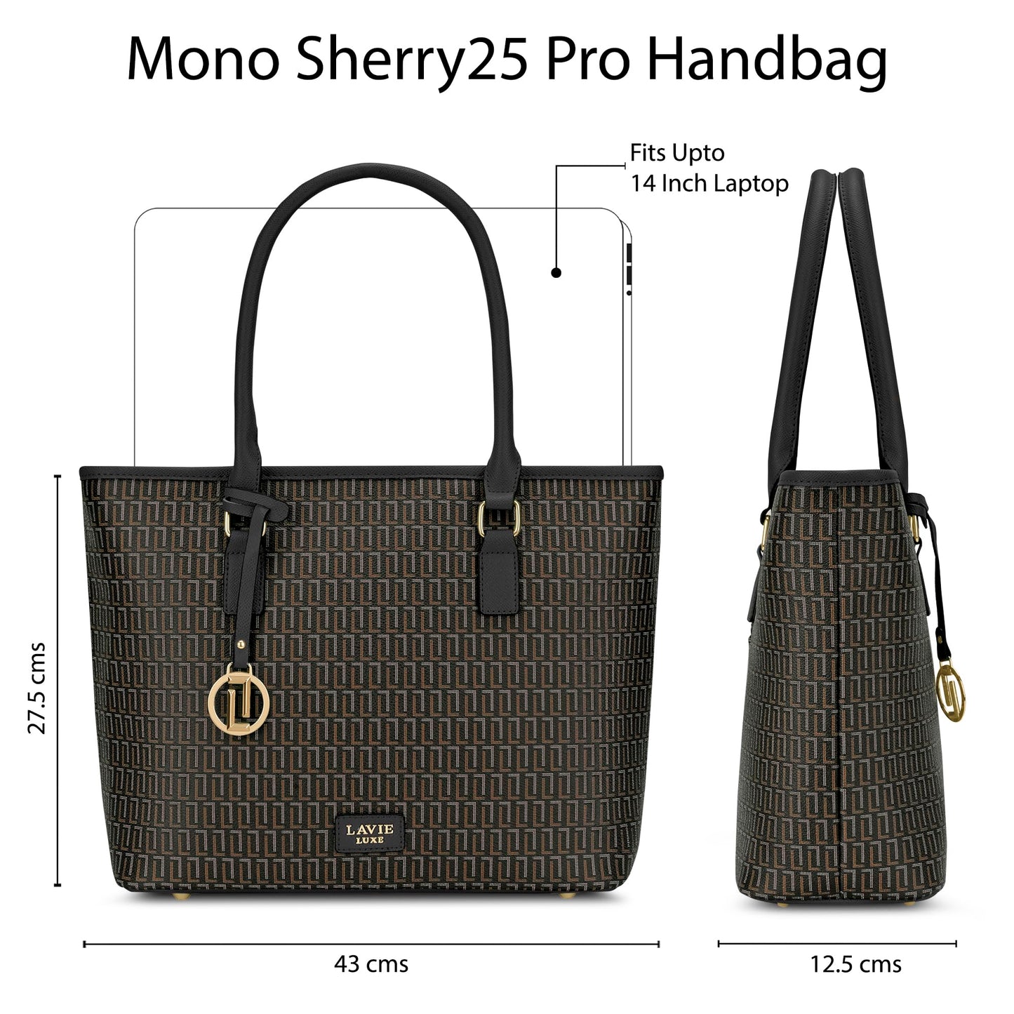 Lavie Luxe Women's Sherry25 Pro Monogram Laptop Handbag for Women | Fits Upto 15 Inch Laptop | Laptop Bag for Work | Ladies purse | Stylish Shoulder Bag | Gift For Women