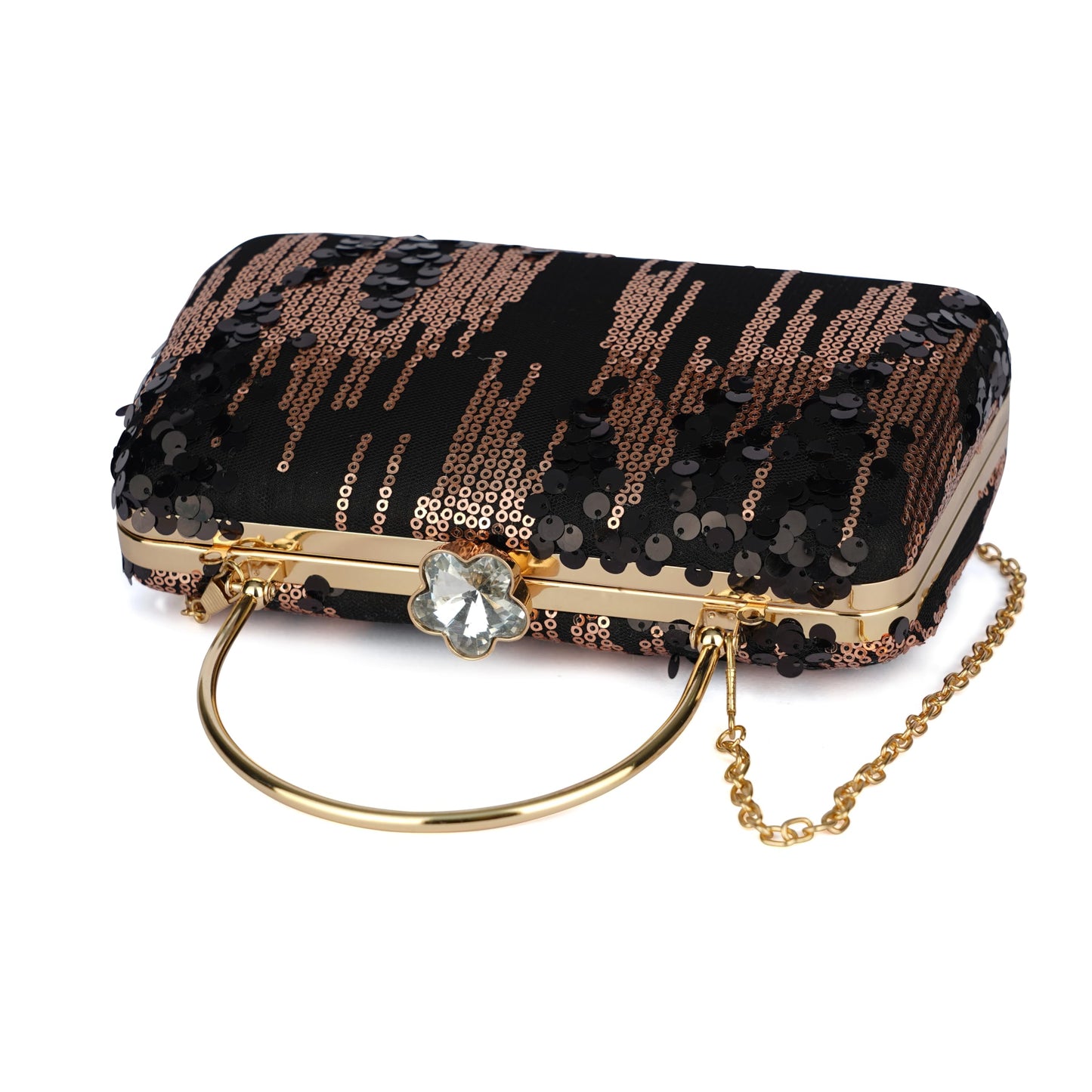 nesAccessories Black Sequin Clutch Evening Bag for Women – Sparkly Party Purse with Detachable Chain, Wedding & Formal Event Handbag (8 x 4.5 Inch)