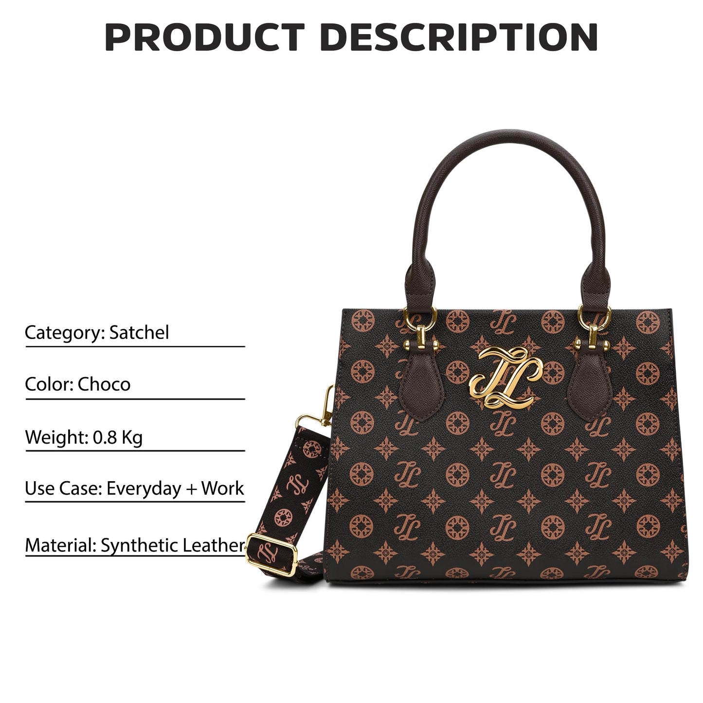 Lavie Signature Women's Mono Yuma 3 Compartment Satchel Bag | Satchel Handbag for Work | Ladies purse | Stylish Shoulder Bag | Gift for Women