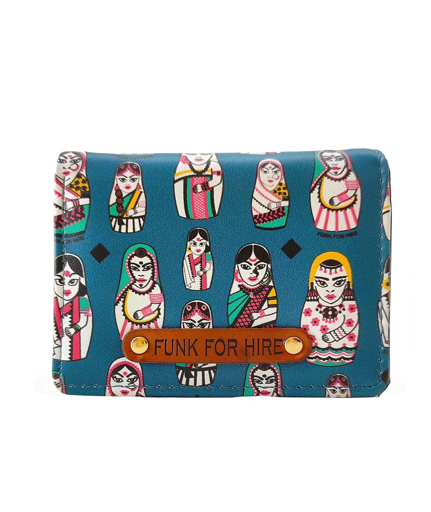 Funk For Hire Unisex Vegan Leather Small Card Wallet Teal Mini Bifold Wallet with 6 Card Slots Cash Compartment & Zipper Coin Pouch Compact Lightweight Durable Faux Leather