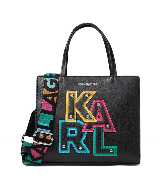 KARL LAGERFELD Maybelle Satchel, Black/Fire Multi, One Size
