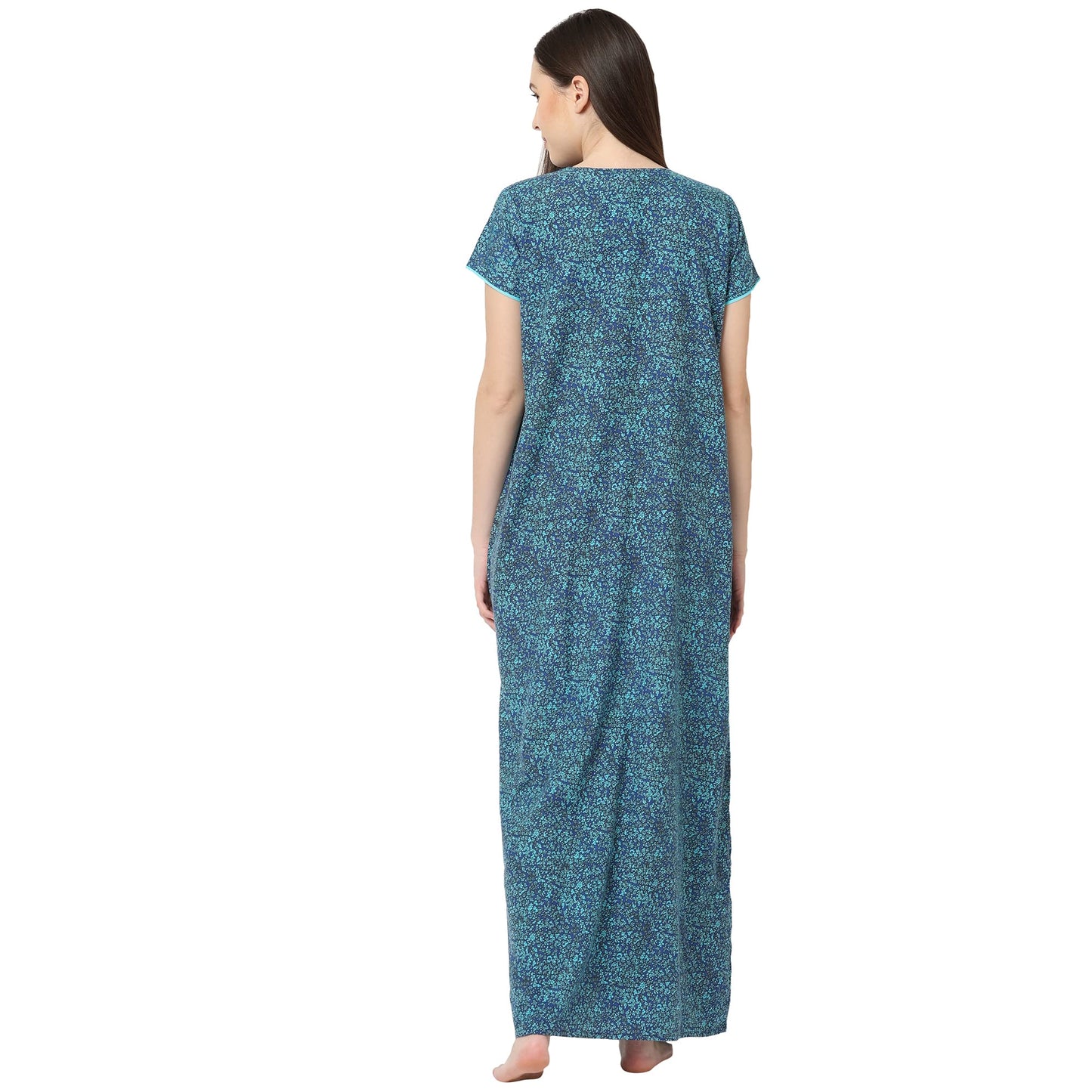 Sweet Dreams Women's Cotton Maxi Casual Regular Nightgown (FF-310915 Blue L)