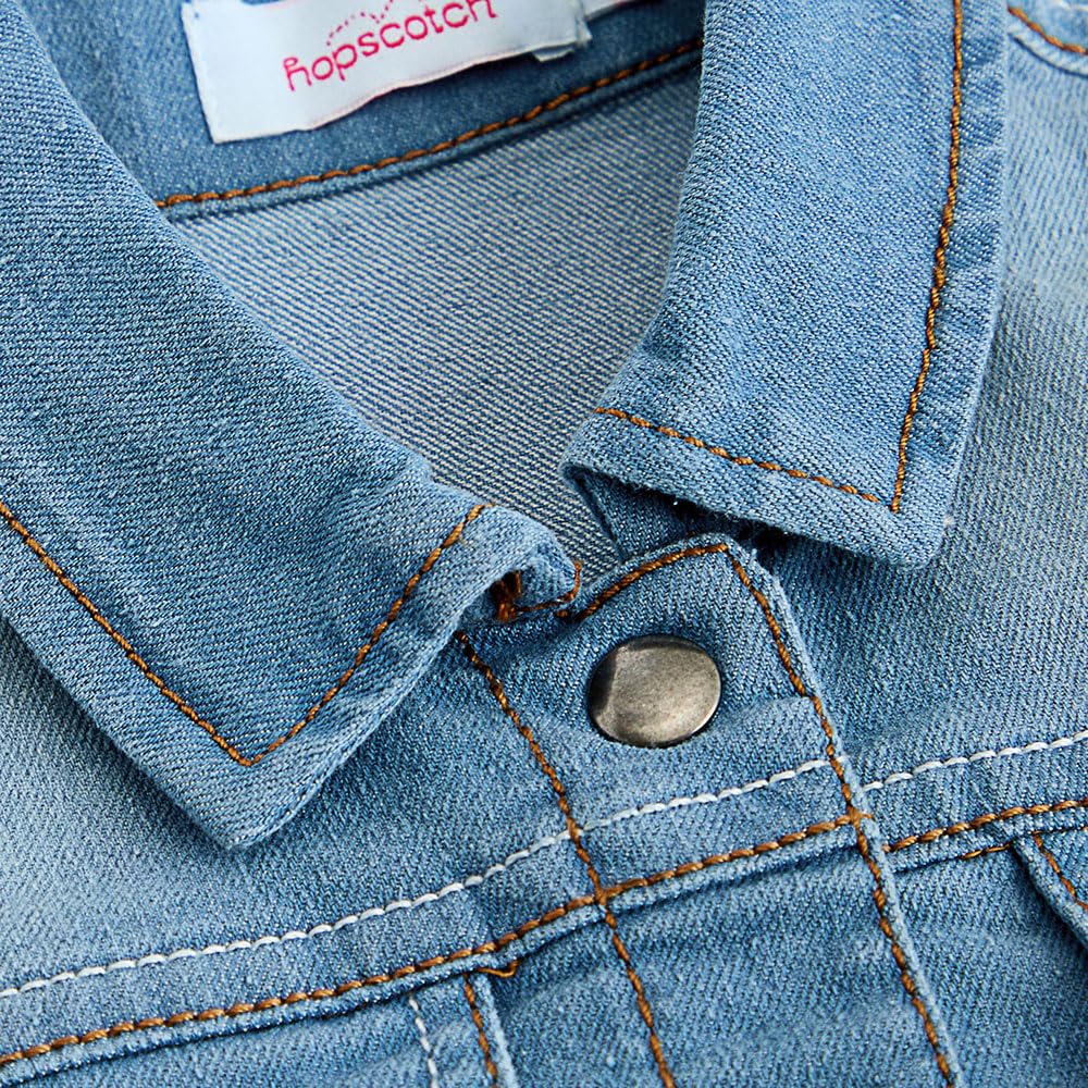 Hopscotch Girls Blue Full Sleeves Cotton Embroidered Denim Jacket For Ages (12-18 Months)