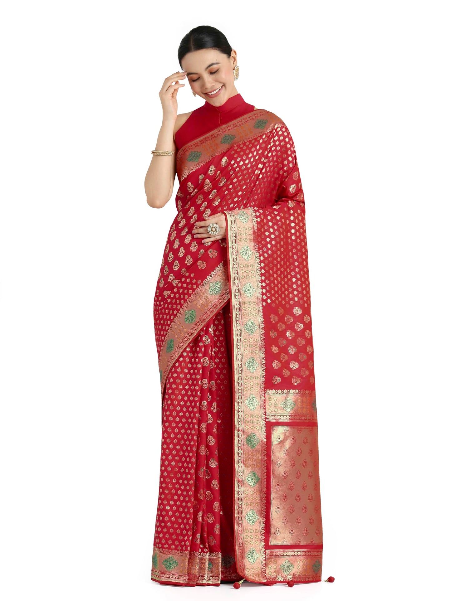 Monjolika Fashion Women's Elegant Banarasi Silk Saree With Gold Zari Weaving Work Comes with Unstitched Blouse Piece(14400_Color)