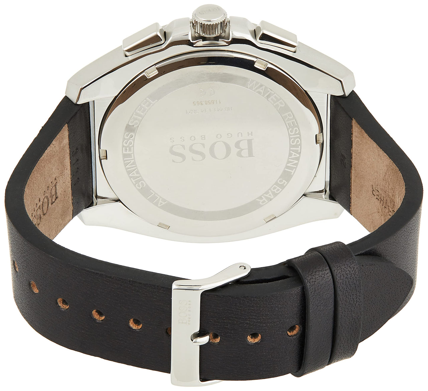 BOSS Hugo Leather Grandmaster Analog Black Dial Men Watch-1513881, Black Band