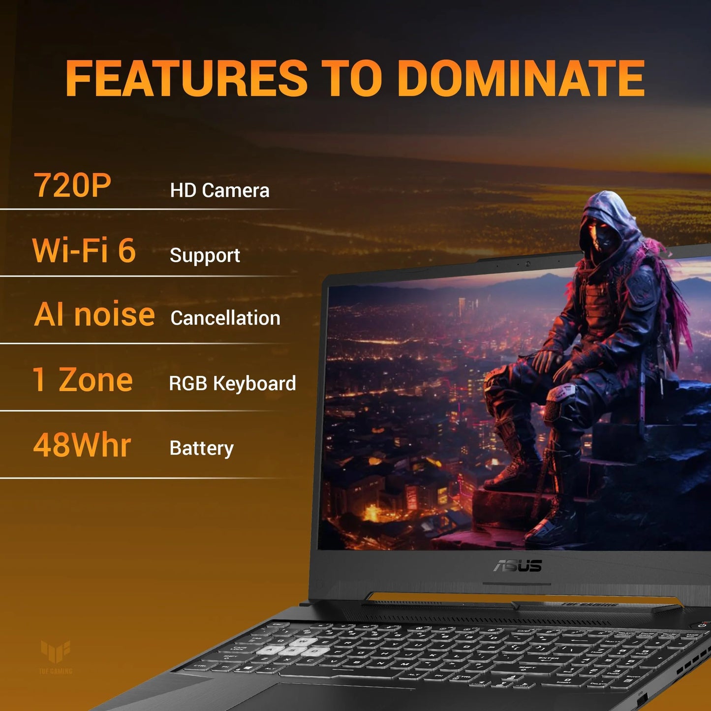 ASUS TUF A15, AMD Ryzen 7 170, RTX 3050-4GB, 16GB RAM (Upgradeable), 512GB SSD, FHD, 15.6"(39.6 cm),Windows 11 Home,Graphite Black, 2.3 Kg, FA506NCQ-HN006W, Gaming Laptop