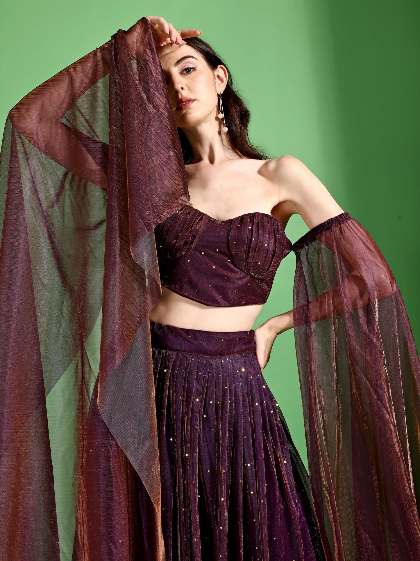 PURVAJA Women's Lycra Semi-Stitched Lehenga choli (Emmy-Wine_Wine_Free Size)