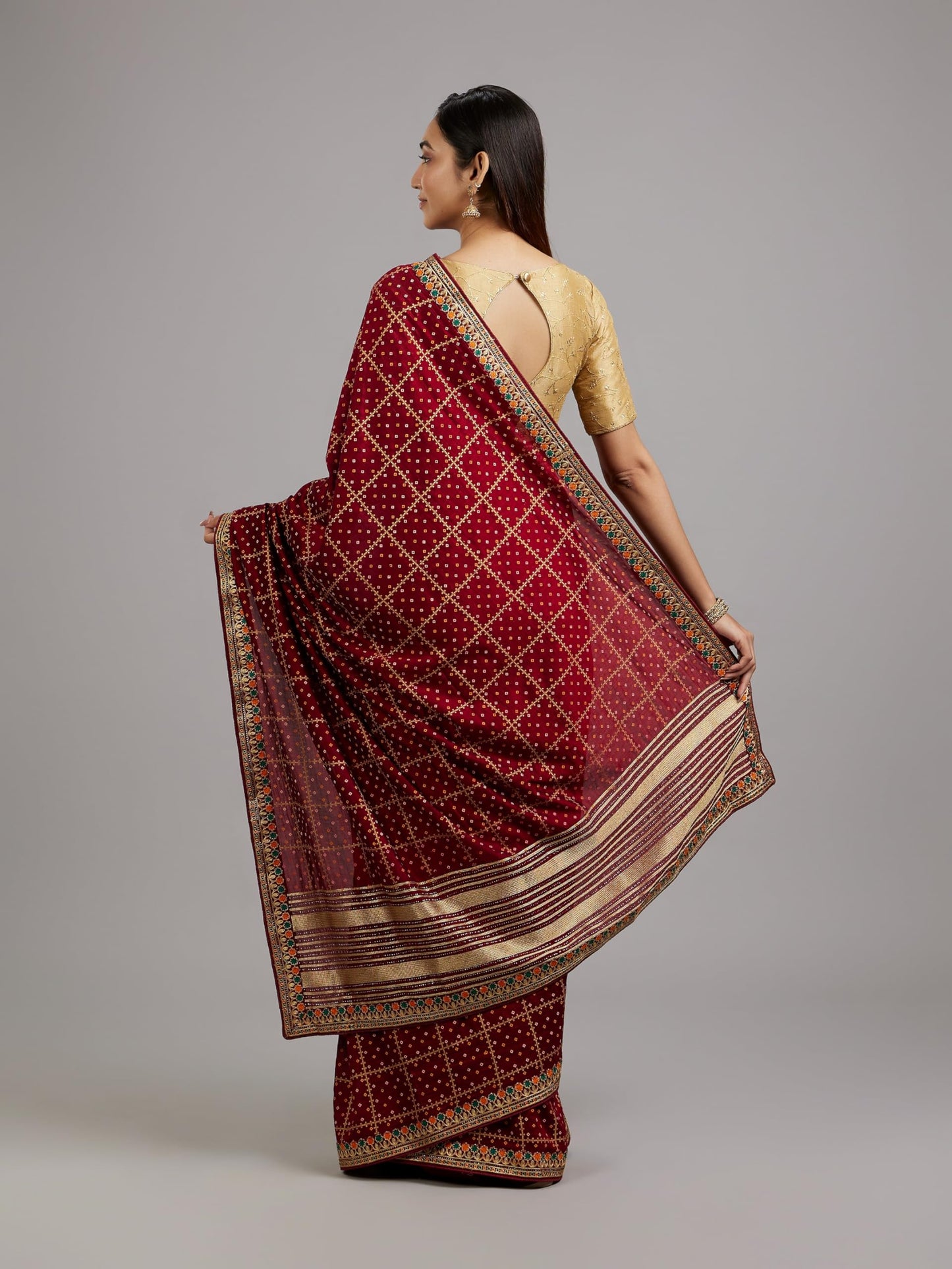 MOHEY Women's Art Silk Embroidery|Stone Work| Zari Weave Saree(Maroon)