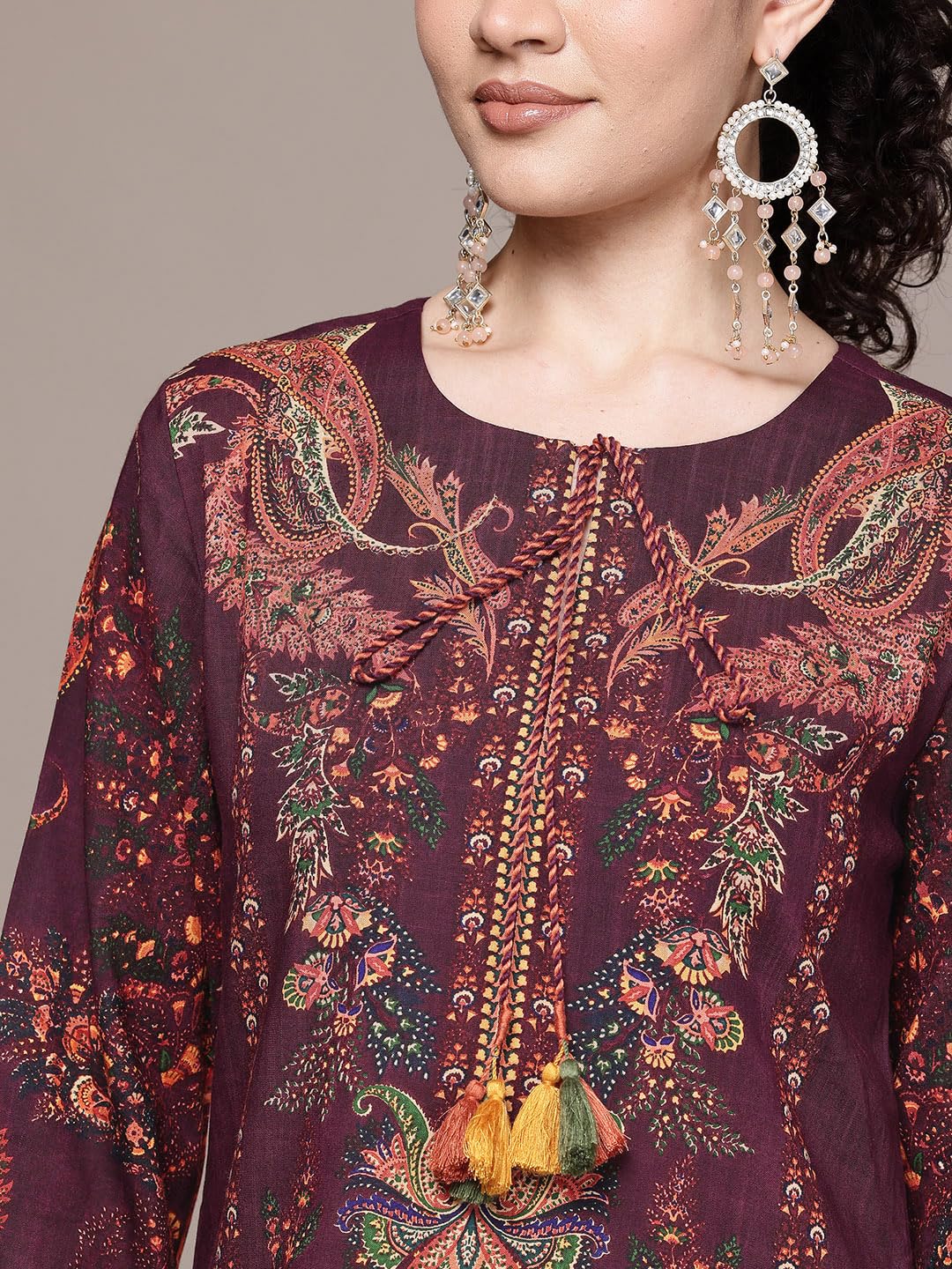 Aarke Ritu Kumar Wine Tuberose Round Neck Kurta With Pant And Dupatta
