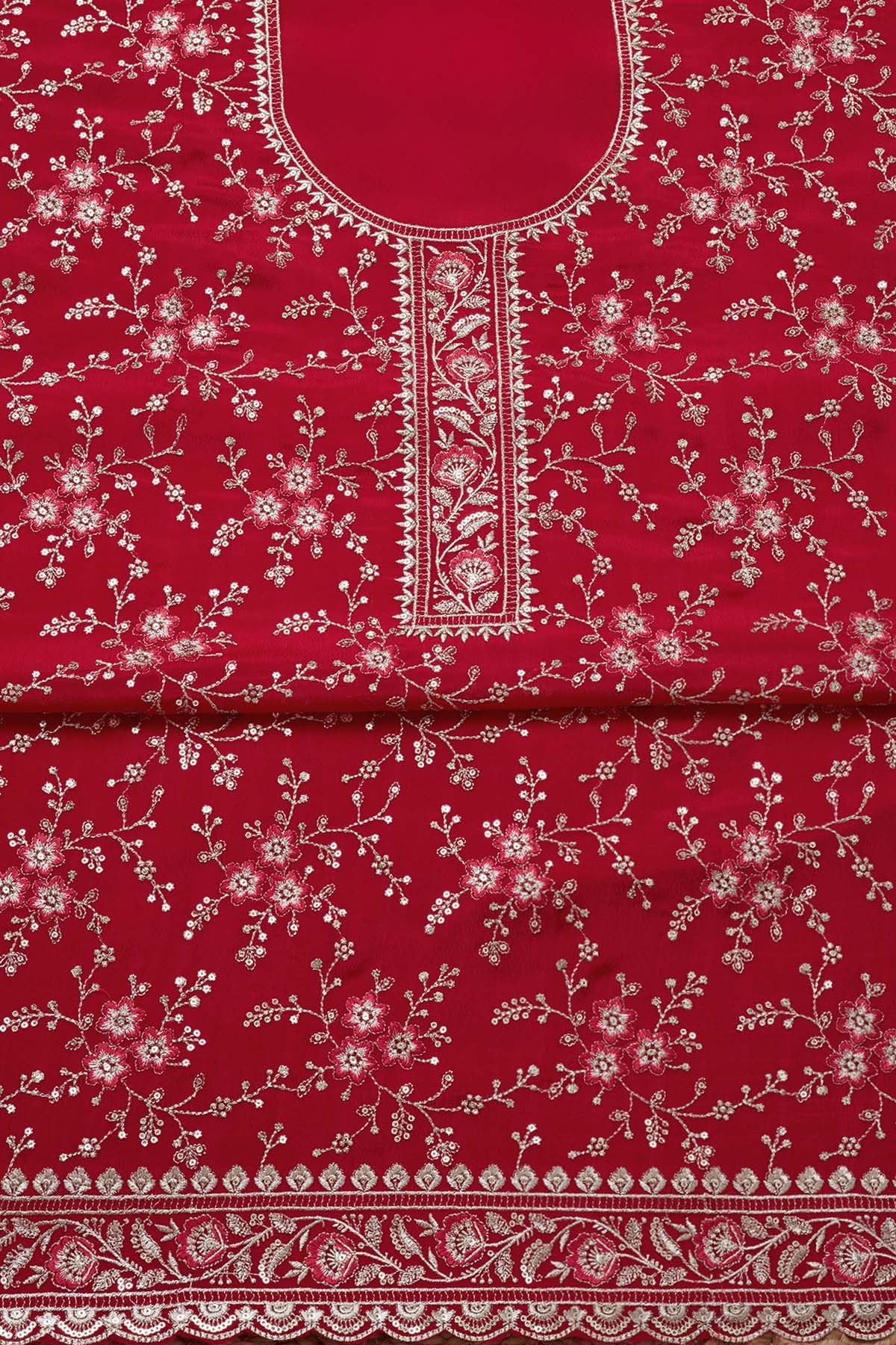 Soch Womens Fuchsia Chinon Embroidered Unstitch Dress Material With Sequins