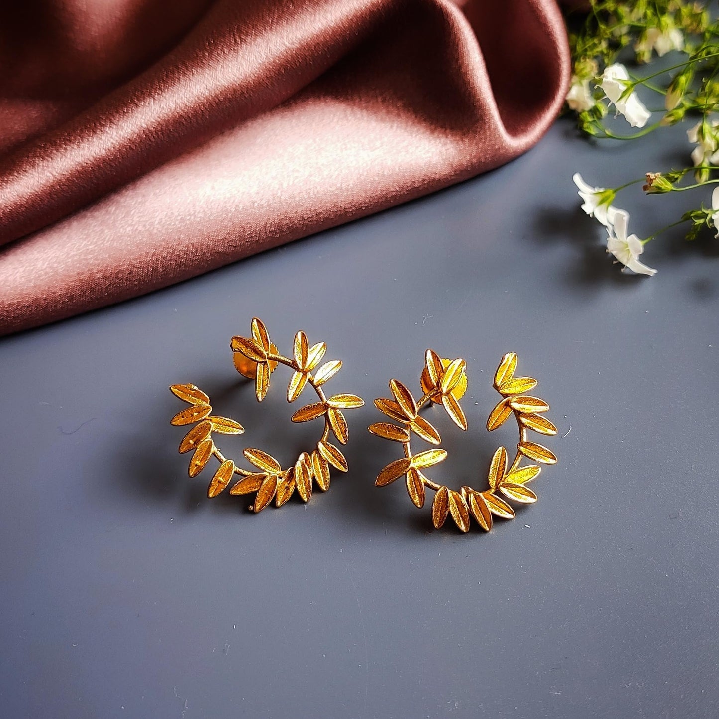 Jiaara Handcrafted Pure Brass Golden Earrings | Gold Plated Trendy Earrings Demifine For Women & Girls | Latest Stylish Fashion Jewelry, Elegant & Chic Earrings For Everyday Wear & Special Occasions