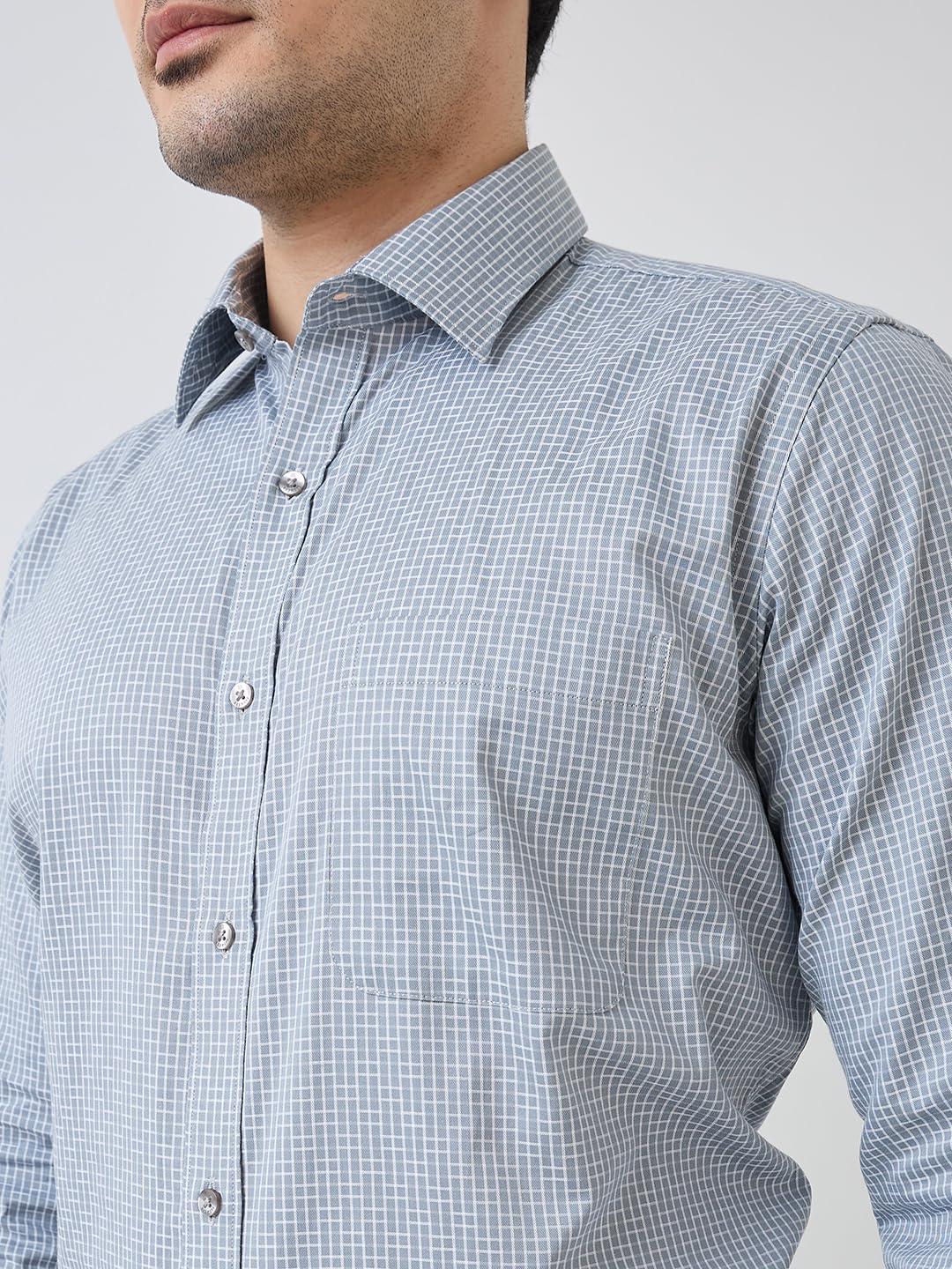 Raymond Men Regular Fit Structure Pattern Pure Cotton Semi Cutaway Collar Full Sleeve Formal Shirt (Size:42)-RMSX12849 Medium Grey