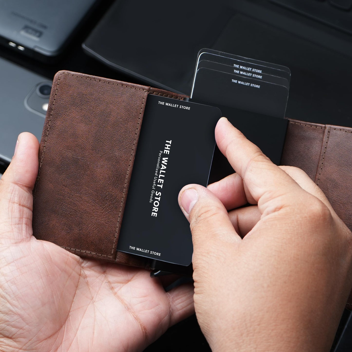 The Wallet Store Maverick RFID Protected Vegan Leather Wallet Cardholder | Pop-up Cardholder | Scan Proof Wallets for Men | Aluminium Case | Up to 8 Cards | Credit & Debit Cardholder (Brown)