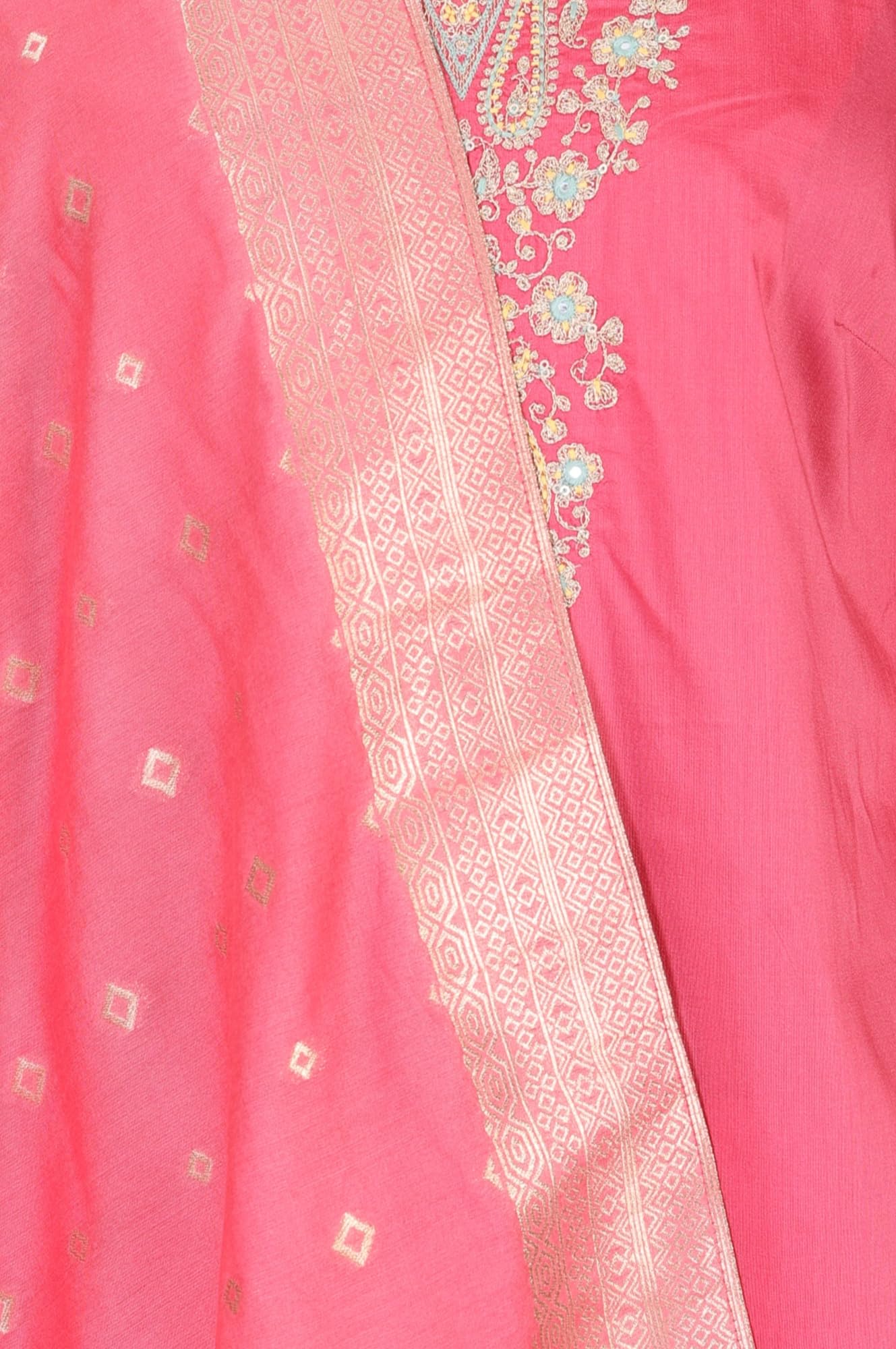 W for Woman Pink Embroidered Straight Kurta with Pants Set and jacquard Dupatta - (WS14009-225464-3XL)