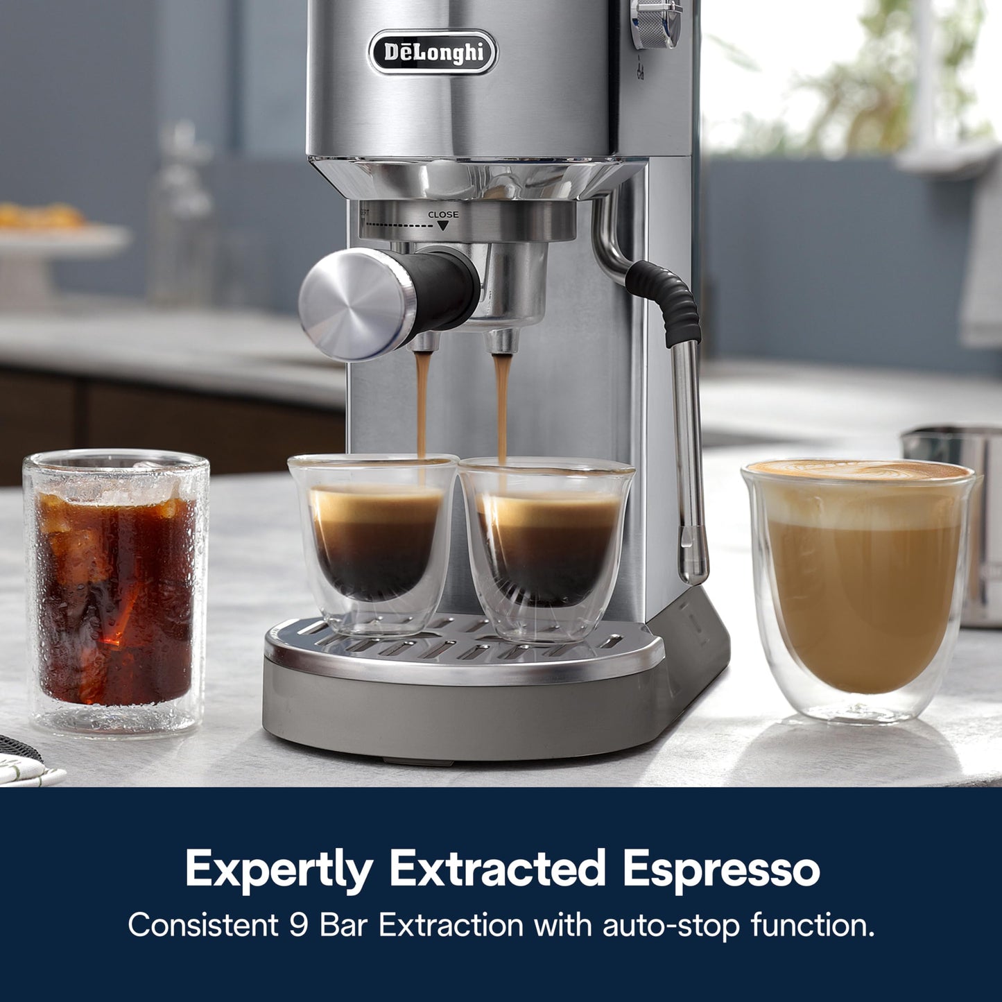 DeLonghi Dedica EC890 Compact Espresso machine - Stainless Steel Coffee Maker with Milk Frother Steam Wand- for Espresso, Cold brew, Hot and Iced Coffee, Cappuccinos, Latte and more (Metal)