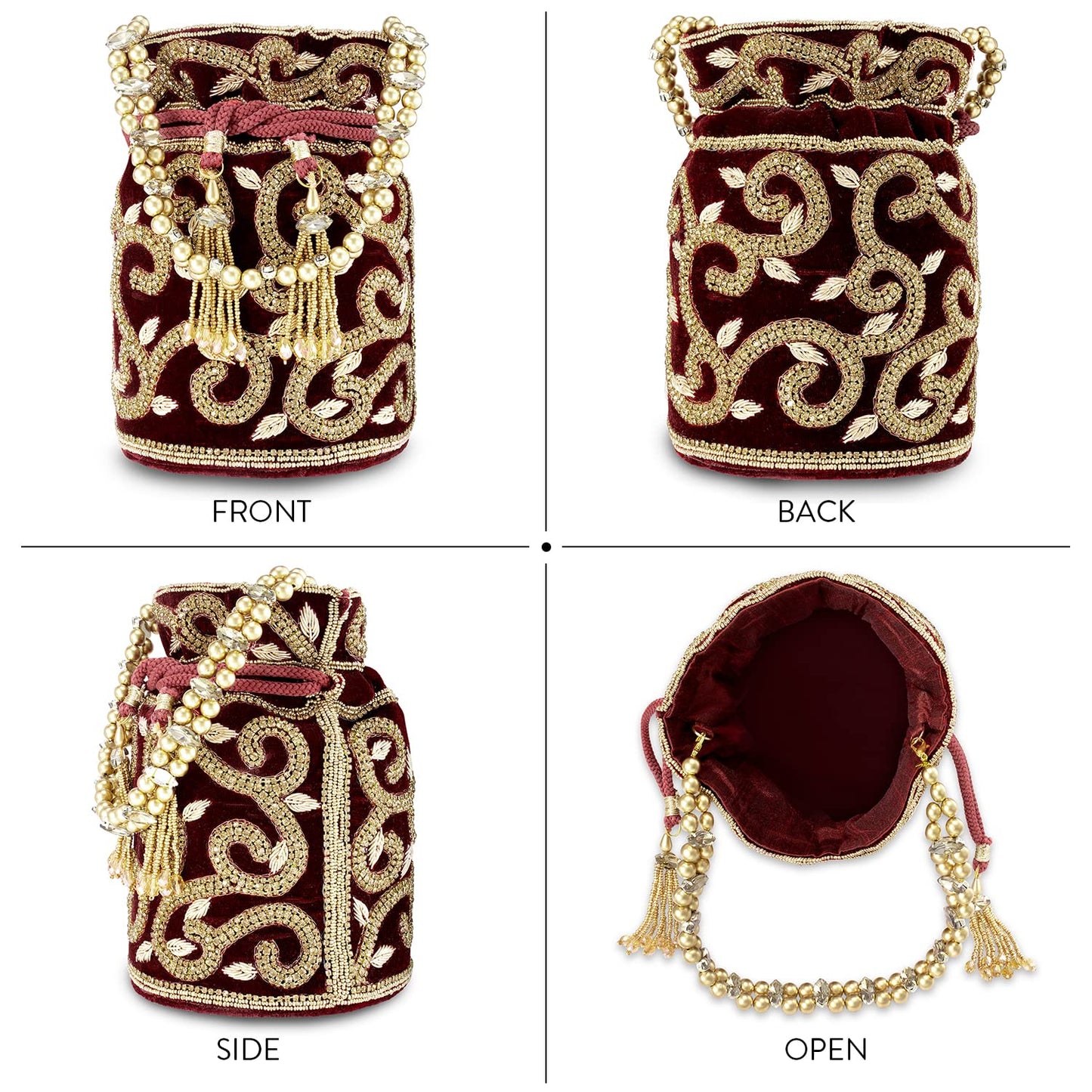Peora Potli Bags for Women Evening Bag Clutch Ethnic Bride Purse with Drawstring (P64M)
