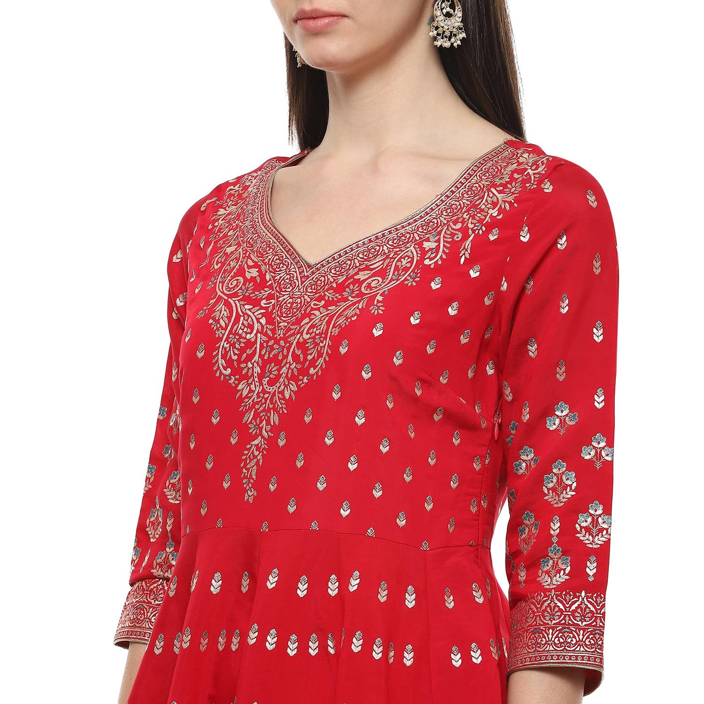 BIBA Women Printed Silk Anarkali Salwar Kurta Dupatta(Skddurgotsa8919_Red_36)