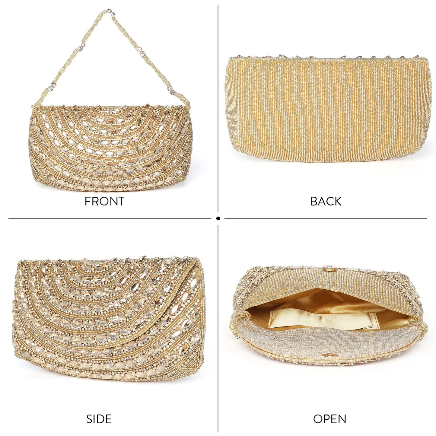 Peora Gold Clutch Purses for Women Wedding Handmade Evening Handbags Party Bridal Clutch (C95G)