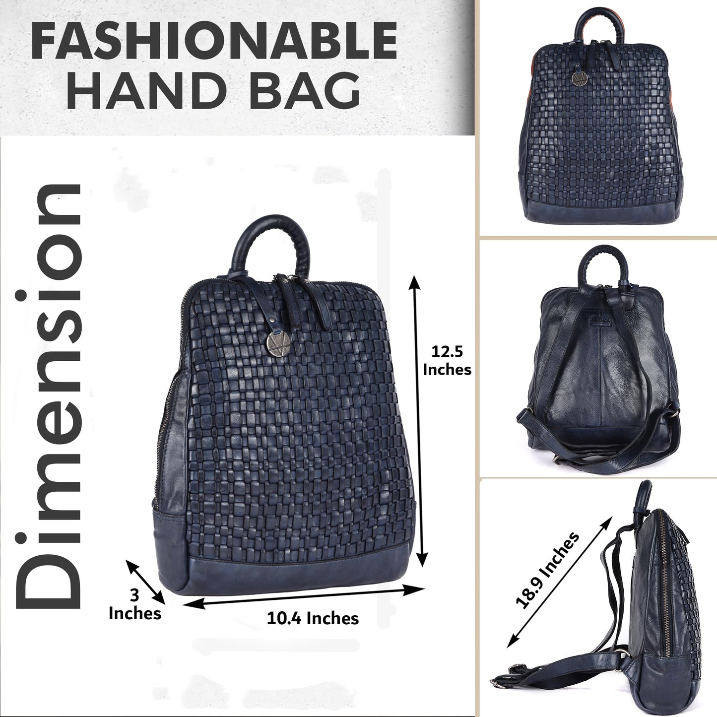 VILENCA HOLLAND 12.5 Inch Navy Blue Genuine Leather Backpack for Men,Casual Mini Backpack for Women Office Bag with Adjustable Shoulder Strap