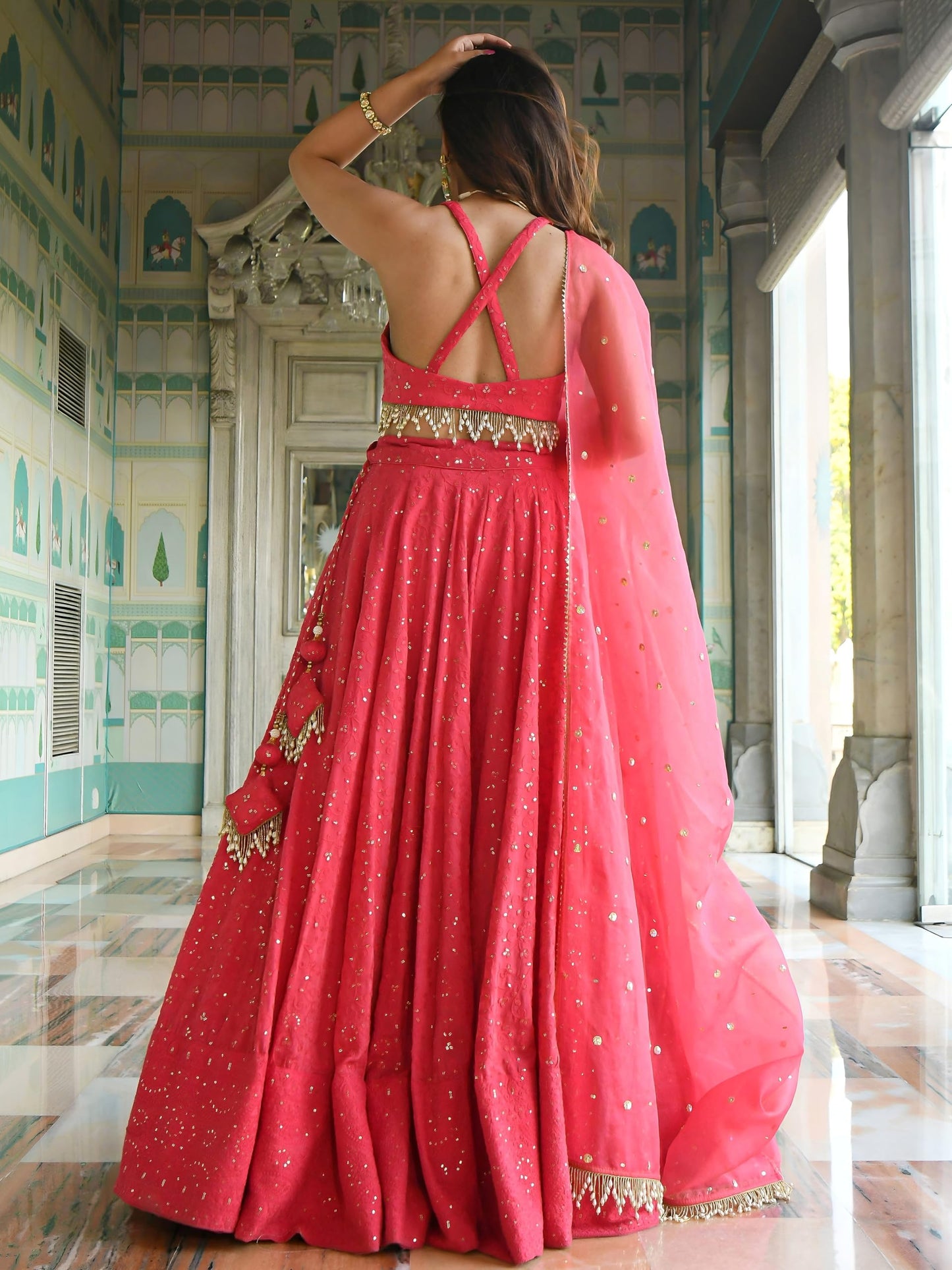 Zeel Clothing Women's Sequins Thread Embroidered Georgette New Lehenga Choli With Dupatta (7082-Pink-Wedding-Stylish-Latest; Free Size)