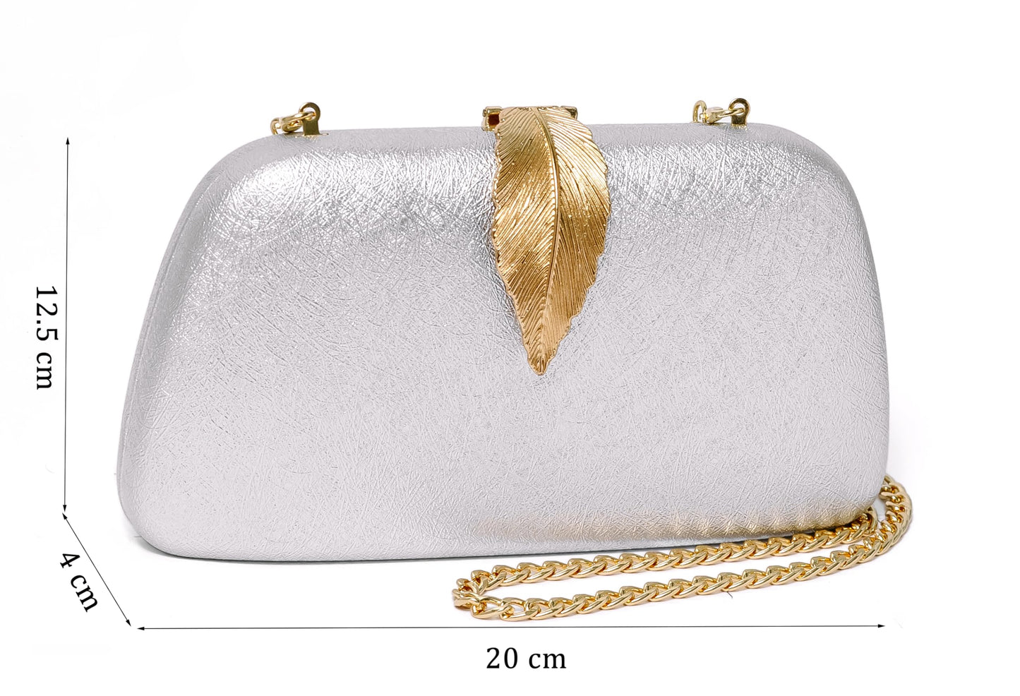 INOVERA (LABEL) Women Evening Hand Clutch | Ladies Party Wedding Purse with Chain Strap (Silver)
