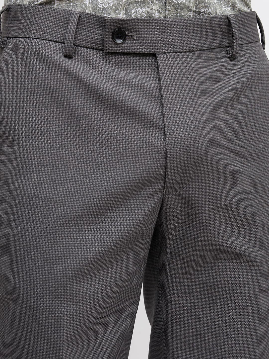 Park Avenue Men Slim Fit Structure Pattern Polyester Blend Flat Front Formal Trouser Dark Grey