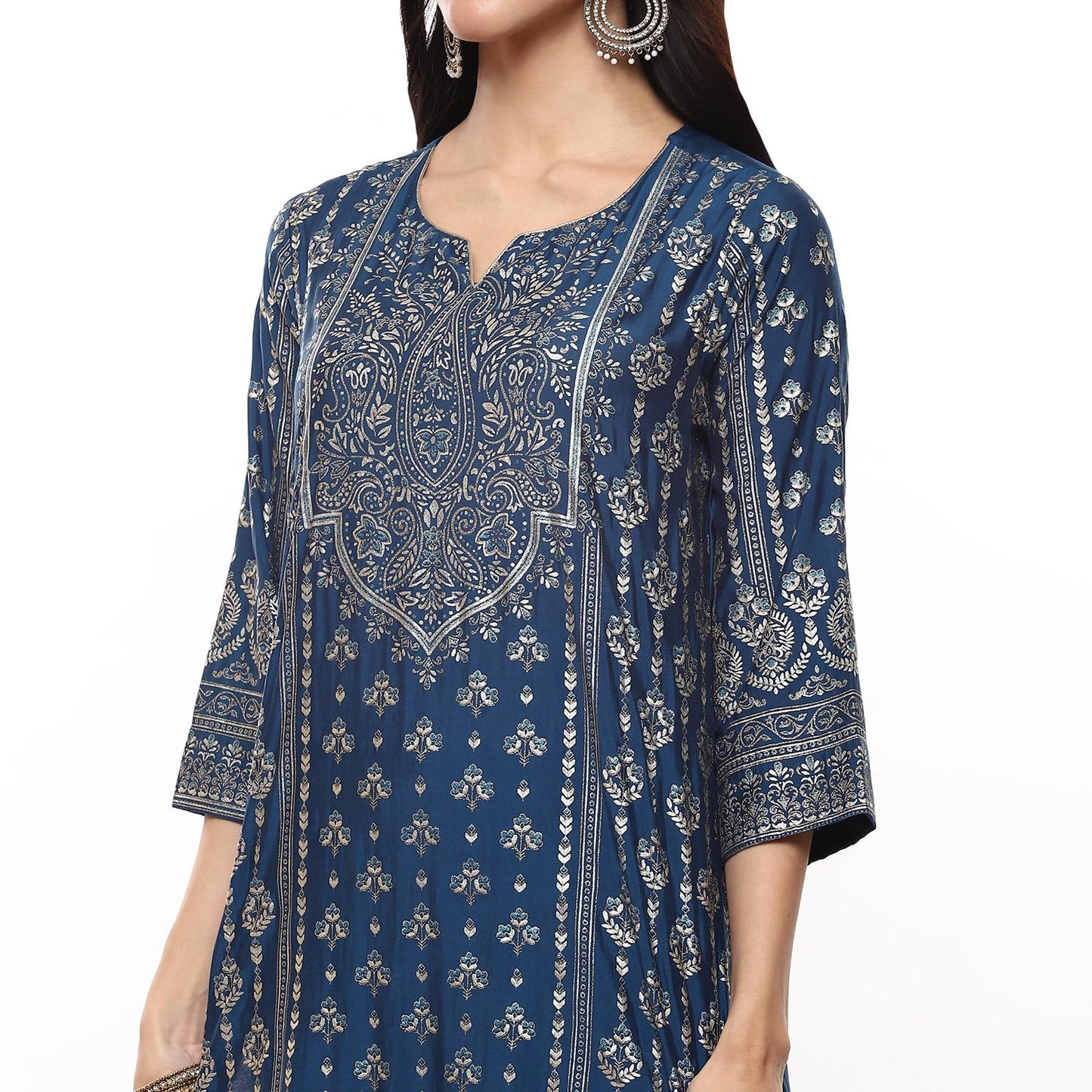 BIBA Women Polyester Blend Printed Straight Salwar Kurta Dupatta(Skddurgotsa8916_Teal_36), Green