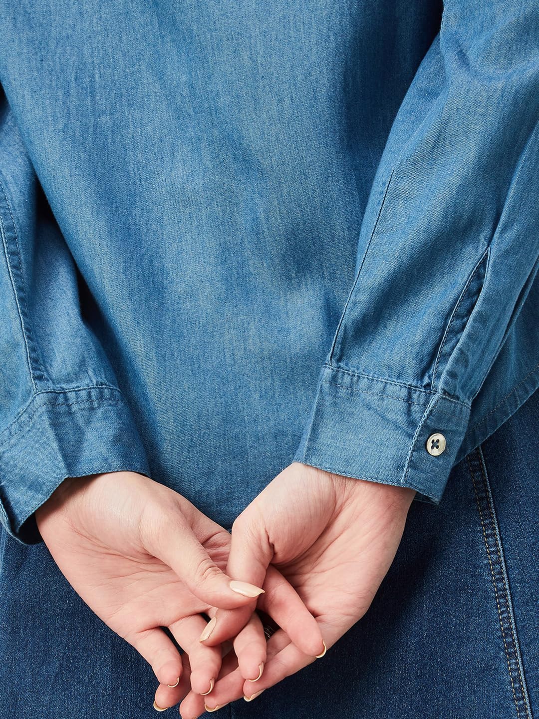 Max Women Washed Denim Shirt (ATTICUS1DMID Blue)_XS