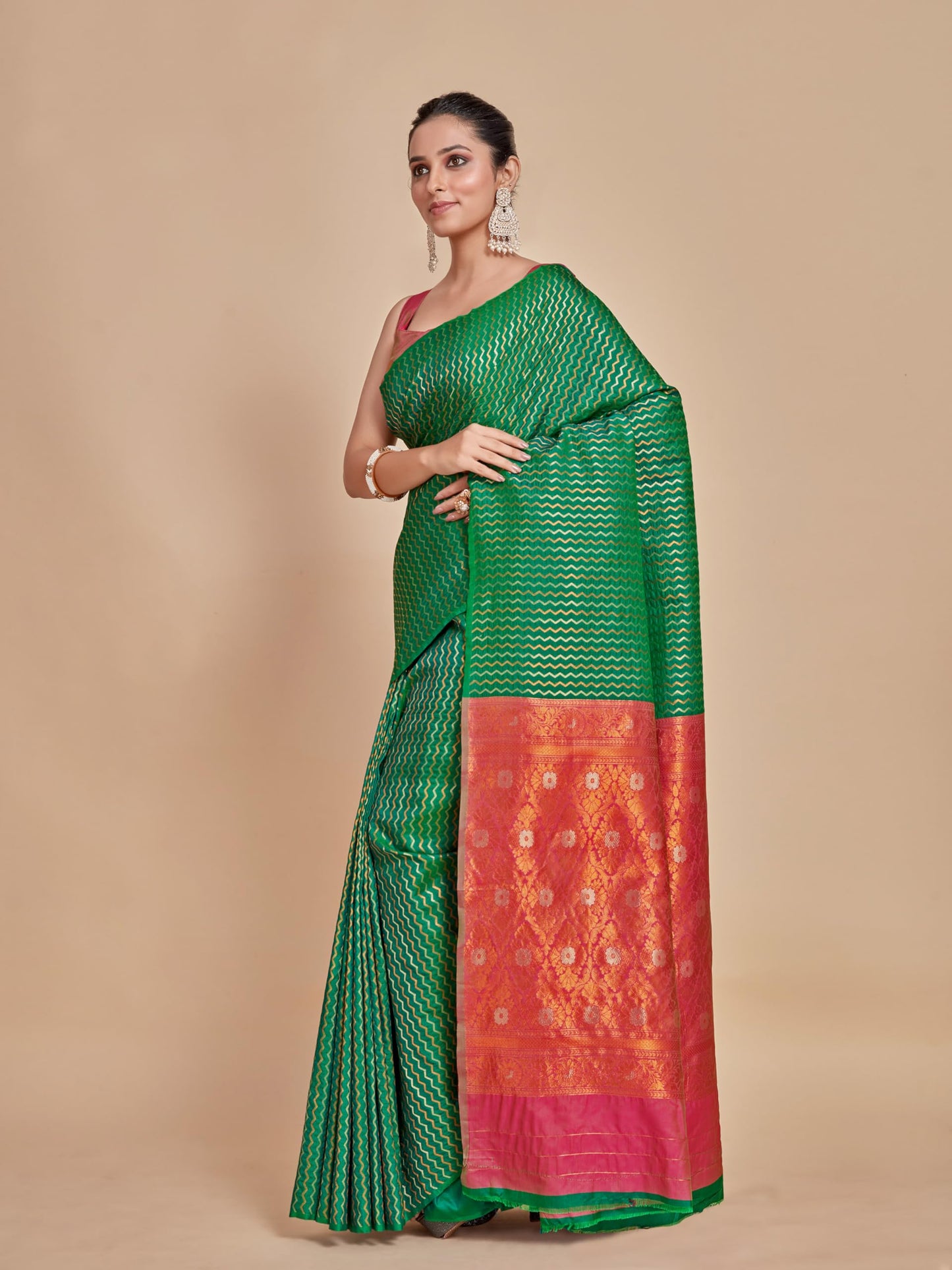 MIMOSA Women's Woven Design Kanjivaram Style Art Silk Saree With Blouse Piece : Sa00001375Bgfree, Green
