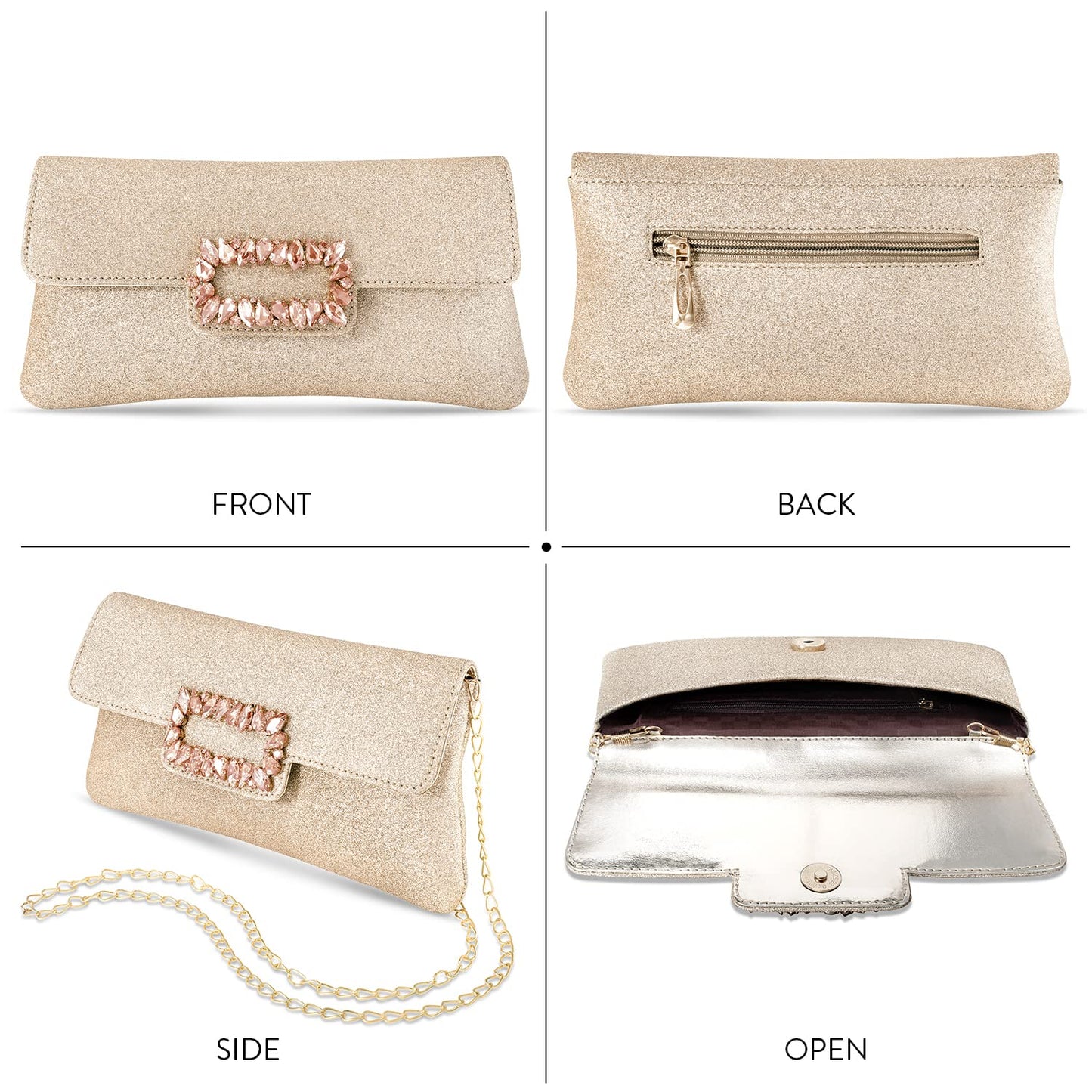 Peora Rose Gold Clutch Purses for Women Wedding Handmade Evening Handbags Party Bridal Clutch (C89C)