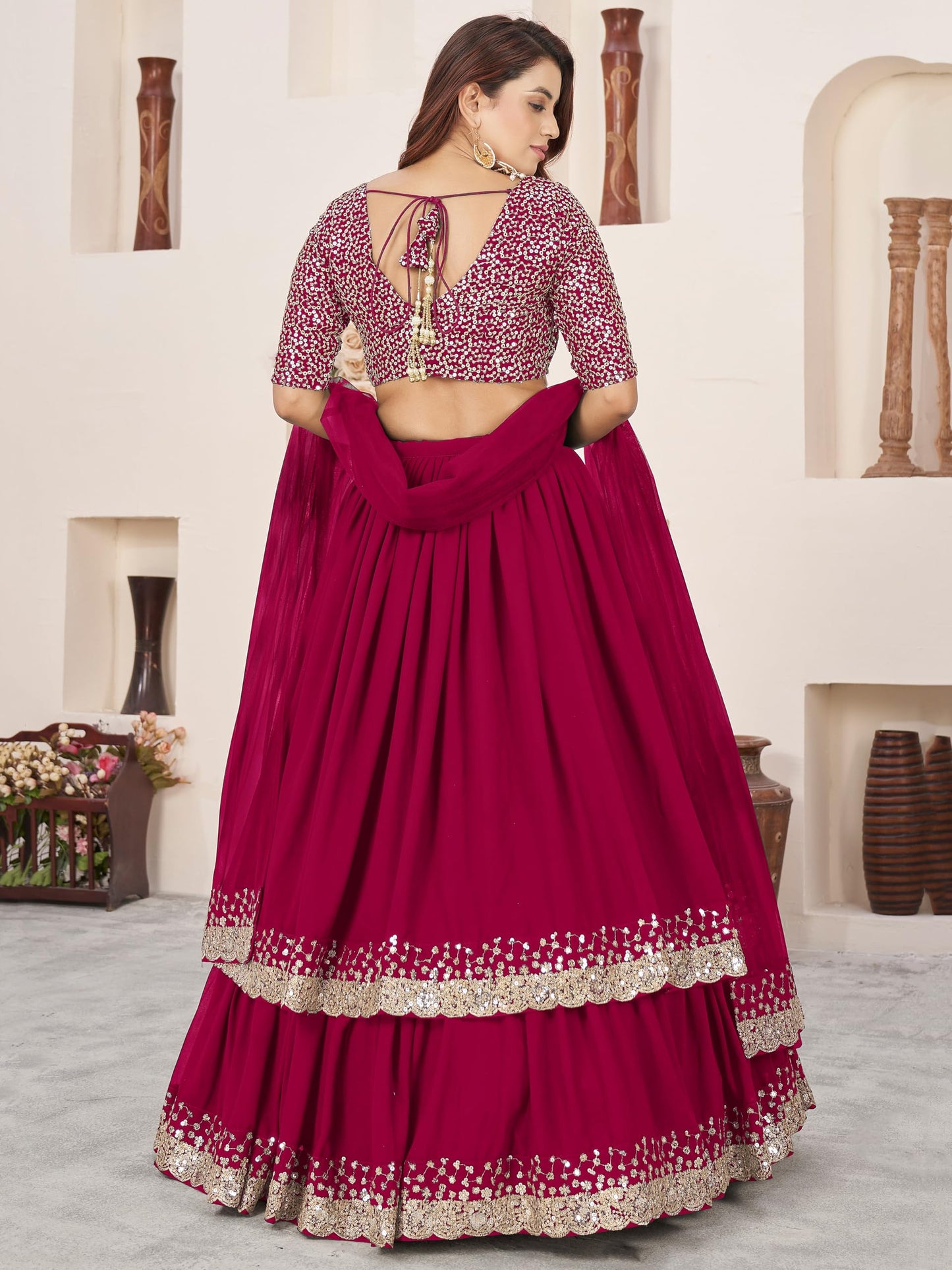 Zeel Clothing Women Georgette Semi-Stitched Sequins Embroidered New Lehenga Choli with Dupatta (5066-Pink- -Lehenga-Choli-Latest; Free Size) (Pink)