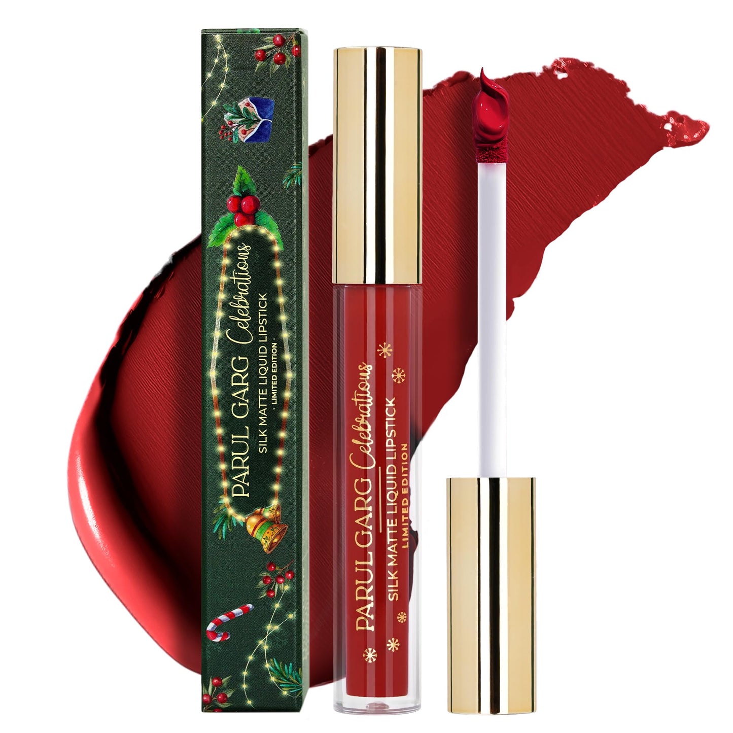 Parul Garg Beauty Silk Matte Liquid Lipstick | Long-Lasting & Smudge-Proof | Soft Matte Finish | Vegan & Clean Beauty | Hydrating with Shea Butter & Vitamin E | Merry 24 (Classic Red) | 2.5ml