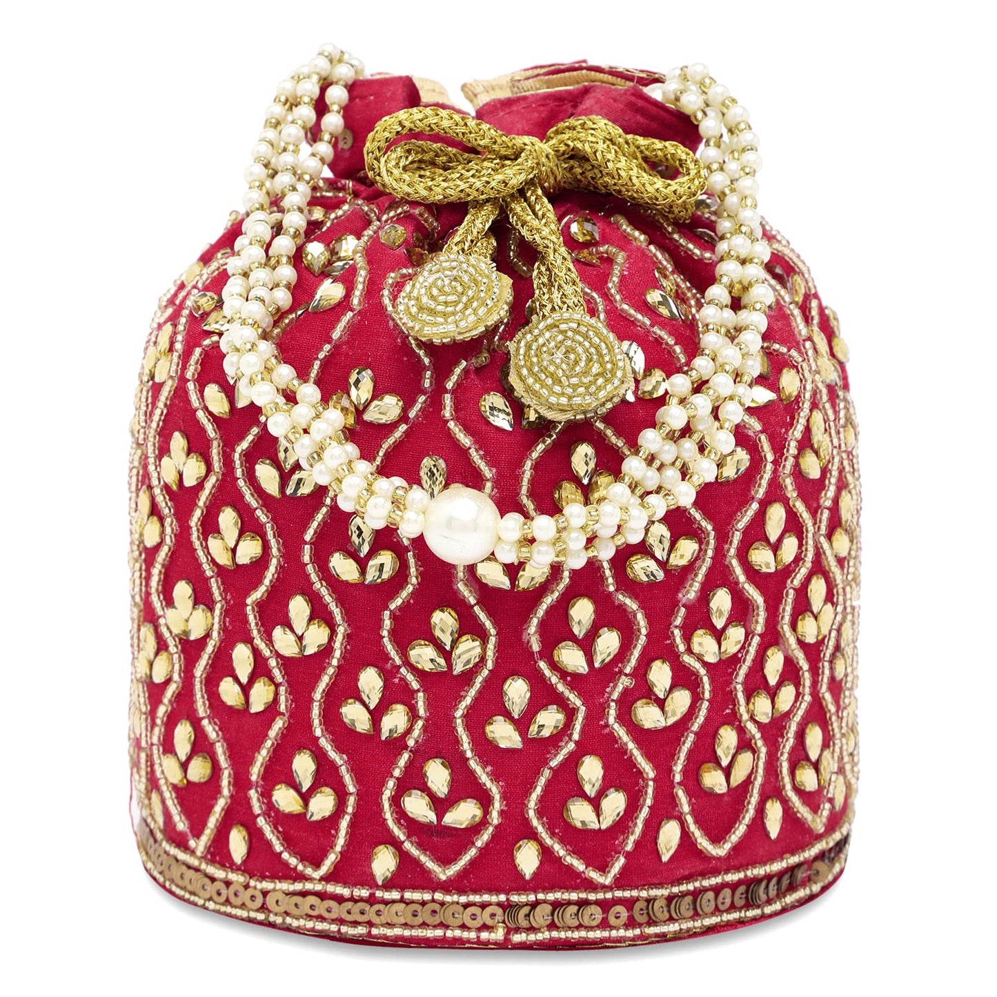 Peora Embroidered Potli Bag for Women Handmade Ethnic Purse Evening Handbags Stylish Bridal Fashion Clutch Bag Gift for Girls (Red, P88R)