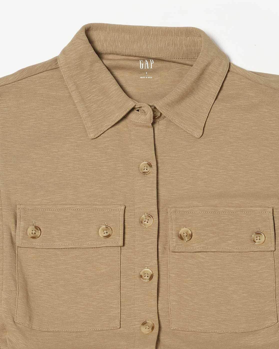 GAP Women's Cotton A-Line Below The Knee Casual Dress (442601806_Khaki