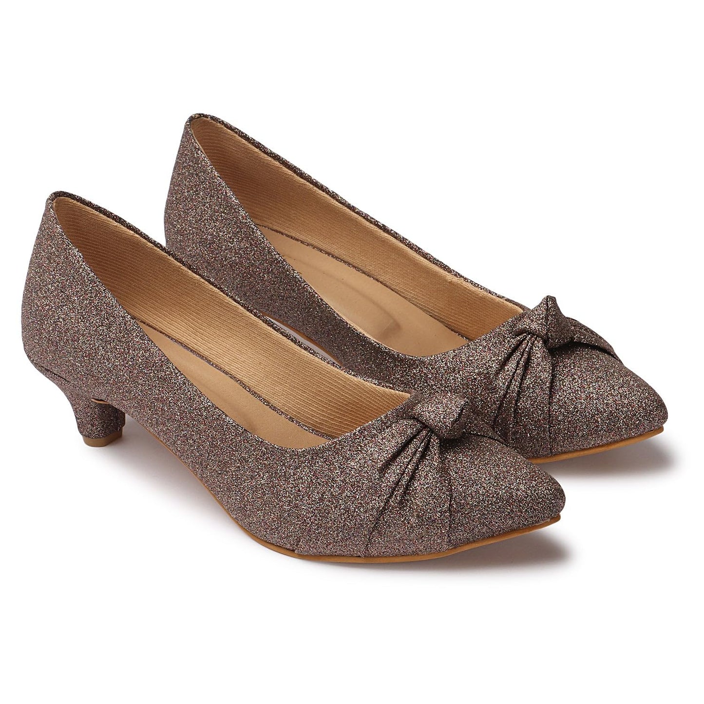XE Looks Women's Multi Glitter Short Heel Pumps | Shimmer Finish with Chic Bow Design | Stylish & Comfortable Heels For Girls & Women
