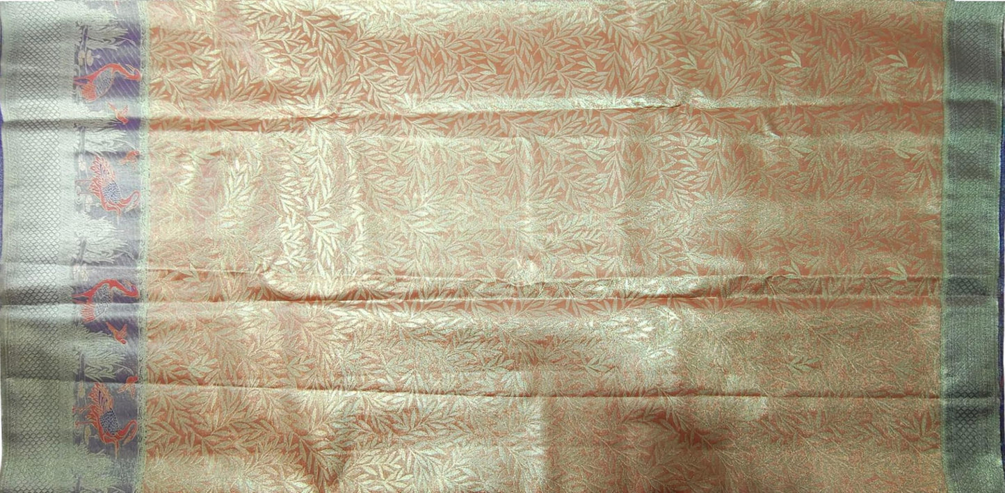 VFCollections Women's Kanchipuram Silk Pure Pattu Sarees – Peacocks Border with Blouse (VFC690-3)