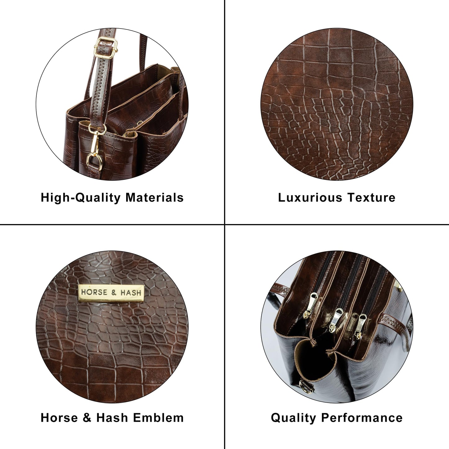 Horse and Hash Croco Pattern Western Tote Bags For Womens And Girls Shoulder Bag Extra Spacious (Brown)
