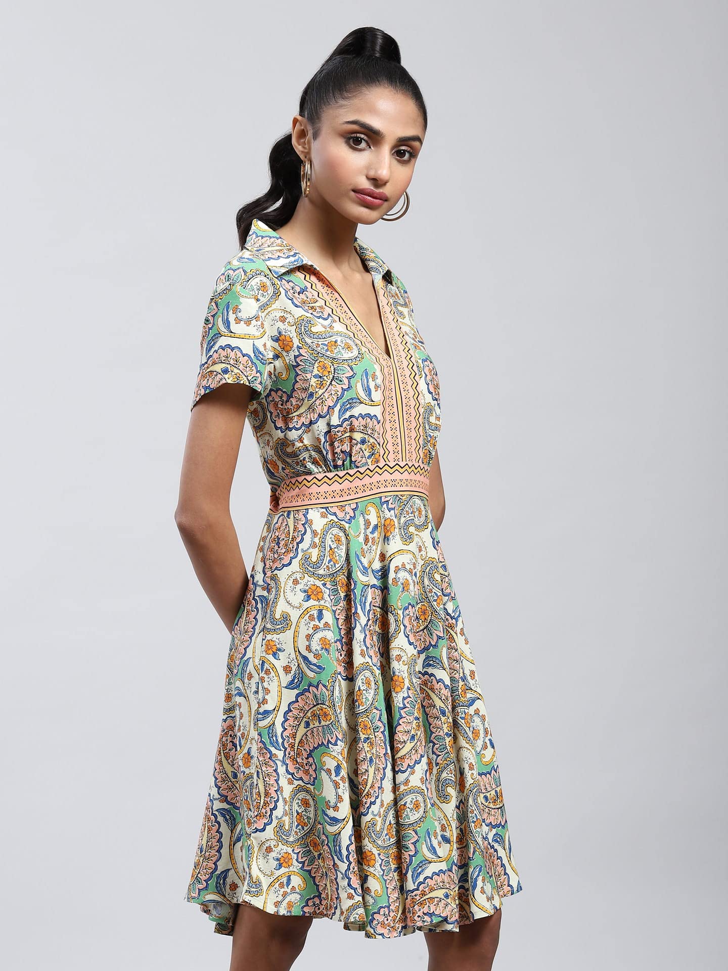 Label RITU KUMAR Navy Paisley Print Short Dress