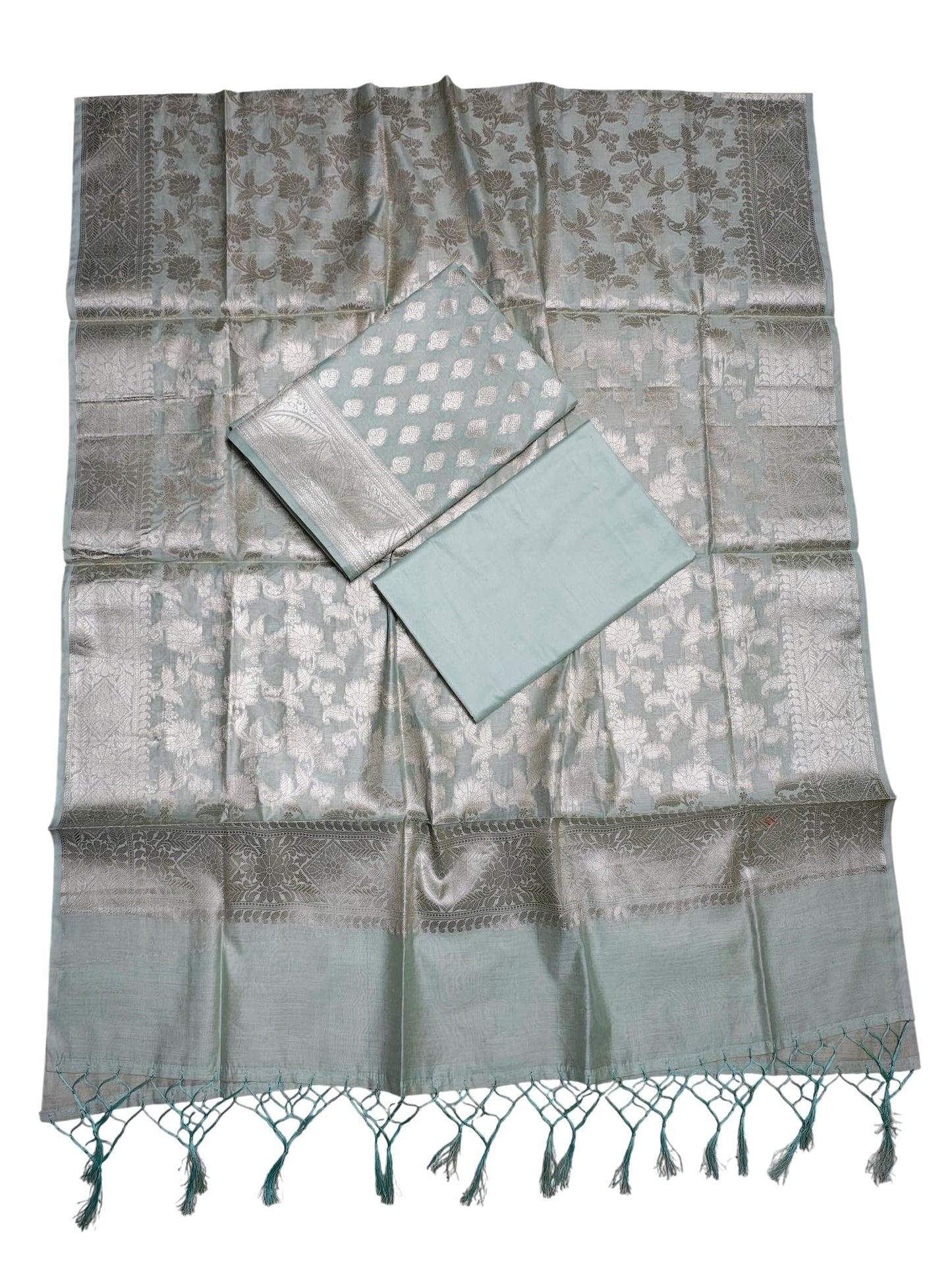 Ivikta Banarasi Silk Unstitched Salwar Suit Set with Dupatta for Women | Rajasthani Silk Dress Material (Firoza)