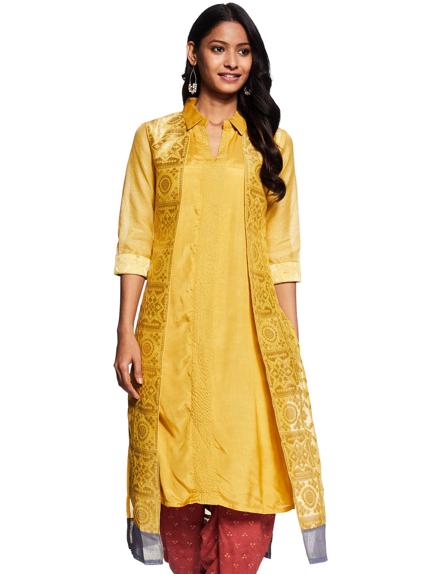 W for Woman Women's Rayon Solid Straight Kurta (19AUW12904-212657_Mustard_M (10))
