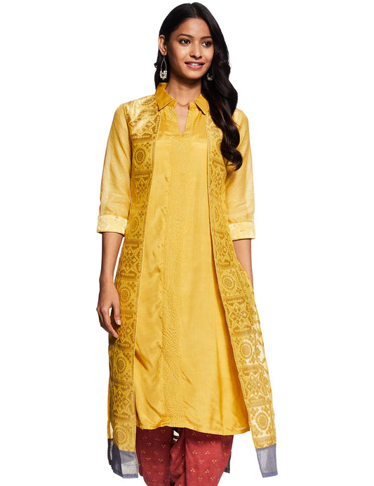 W for Woman Women's Rayon Solid Straight Kurta (19AUW12904-212657_Mustard_M (10))