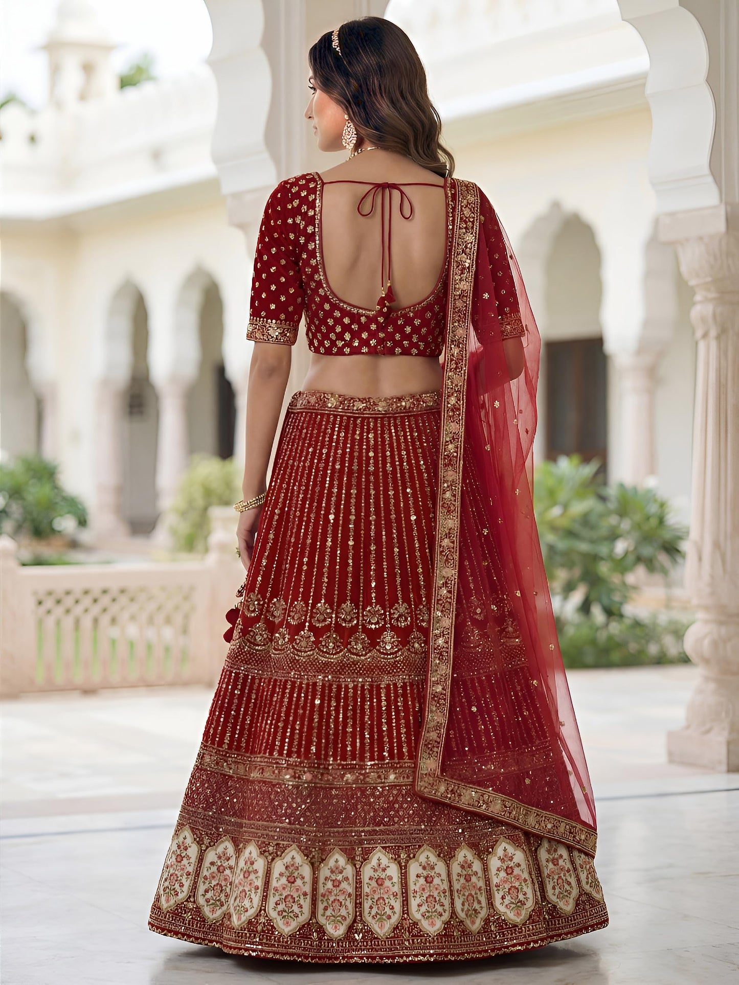 Zeel Clothing Women's Zari, Dori, and Resham With Sequins Embroidered Work Organza Lehenga Choli With Dupatta (5113-Maroon-Women-Lehenga-Choli-Latest; Free size)