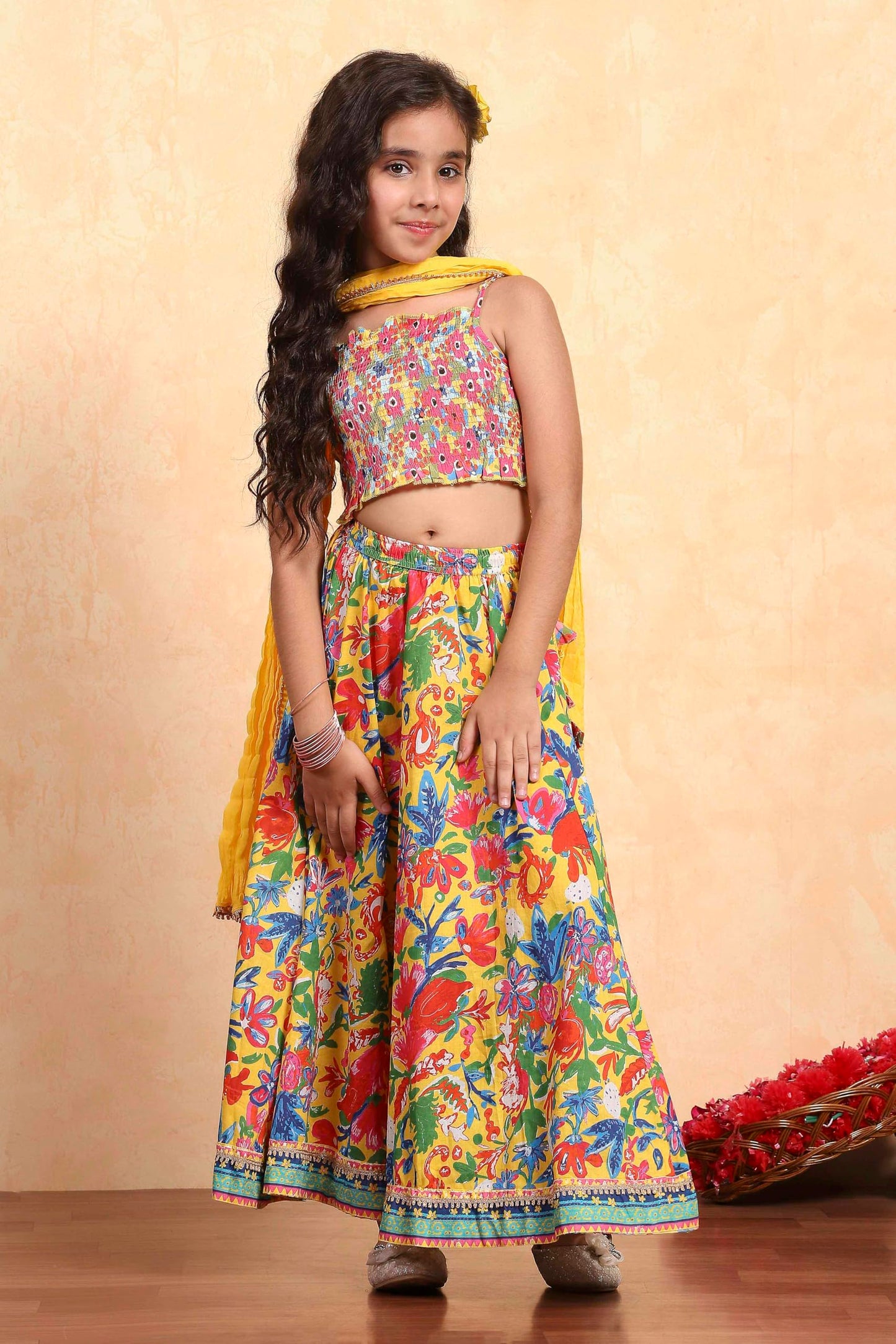 Biba Girl's Rayon Lehenga Set (KW5312SS25YEL_Yellow_10-11Y)