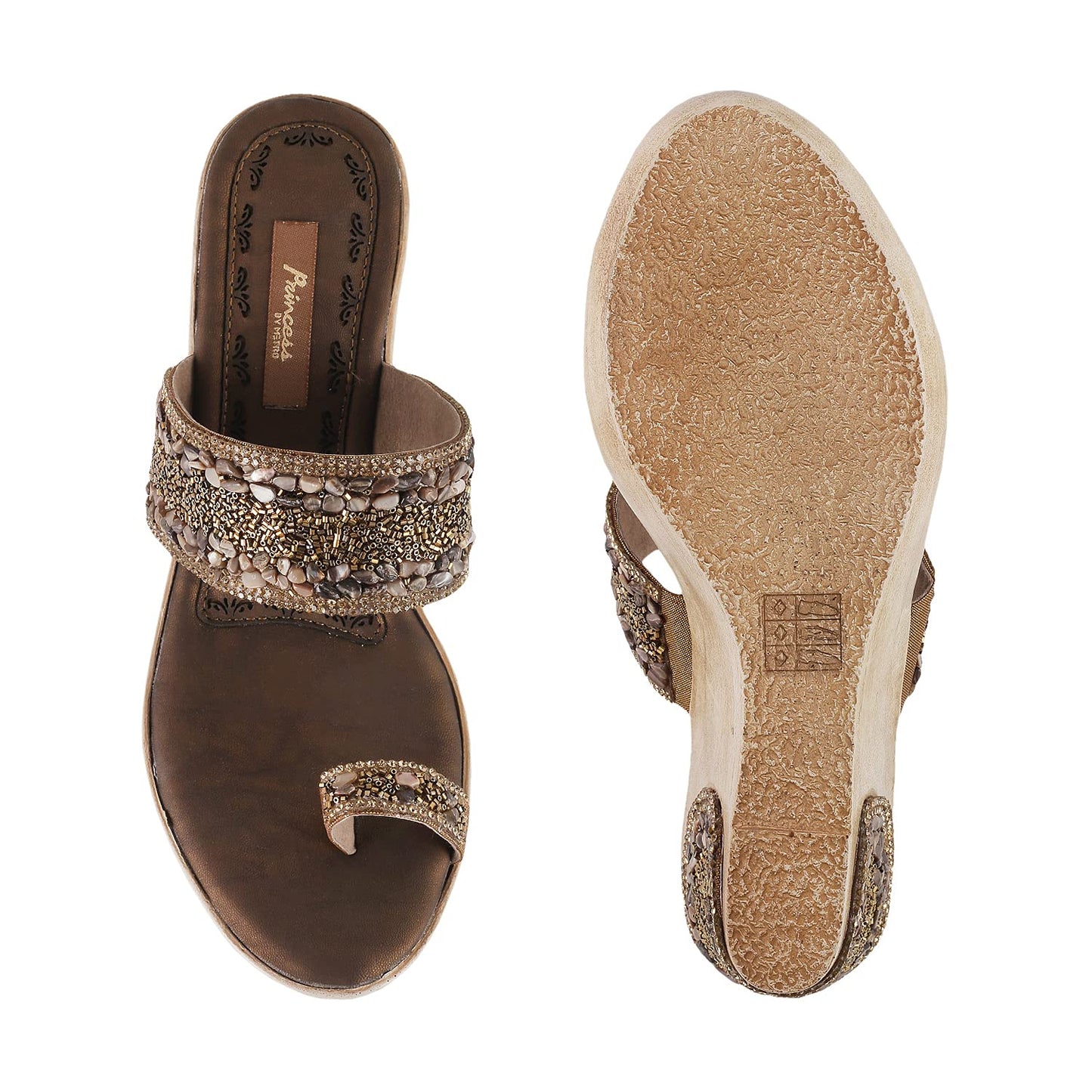 Metro Womens Synthetic Antic Gold Slip Ons (Size (3 UK (36 EU))