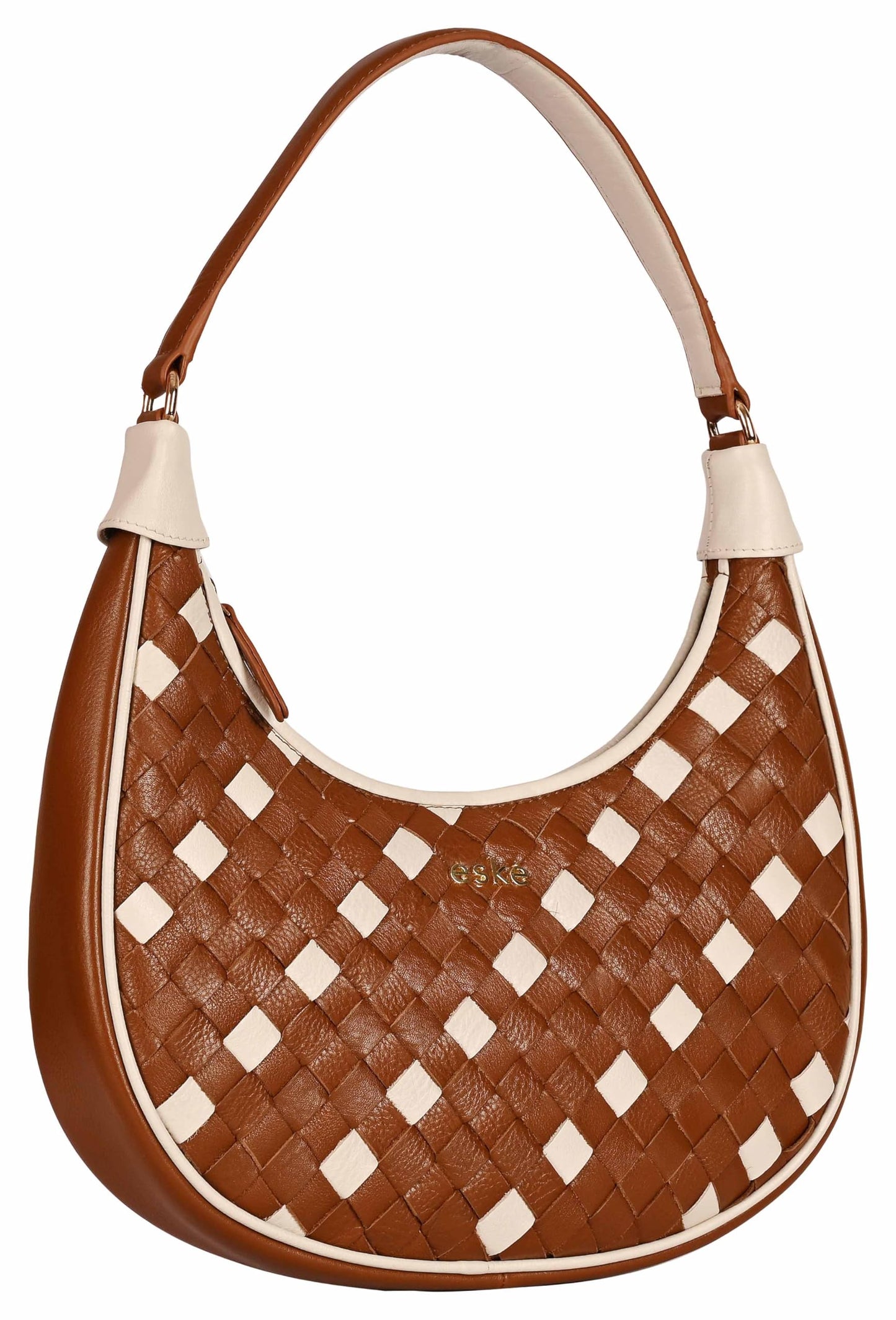 eske Elena Genuine Leather Half Moon Braided Shoulder Bag (Cognac Vanilla)