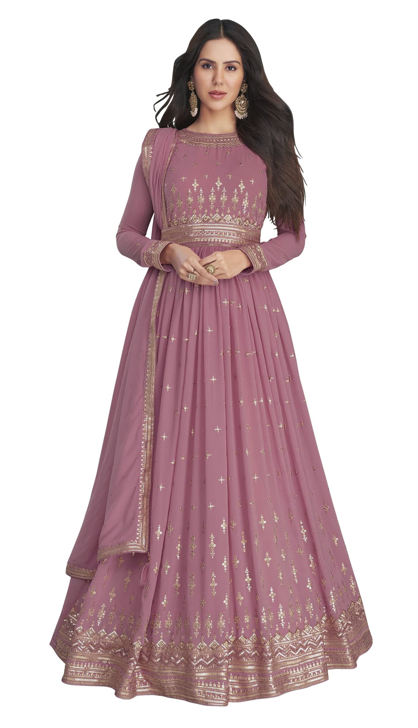 RUDRAPRAYAG Georgette Embroidered Semi-Stitched Gown For Women