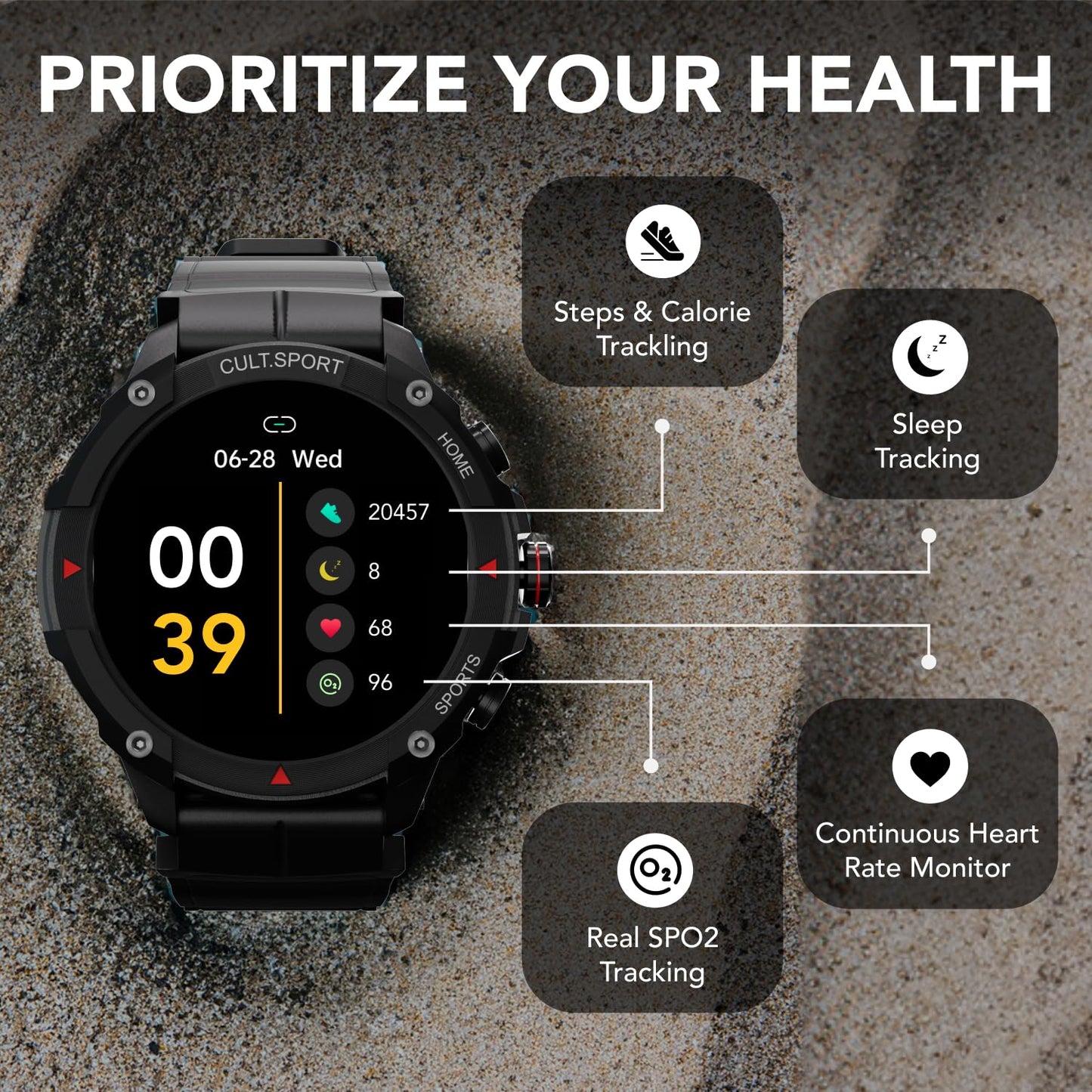 (Refurbished) Cultsport Ranger XR 1.43" AMOLED Smartwatch, Outdoor Rugged Smartwatch for Men, 850 NITS, Always On Display, Bluetooth Calling, 420mAh Battery, Sports Recognition, Health Tracking, Round Digital Watch