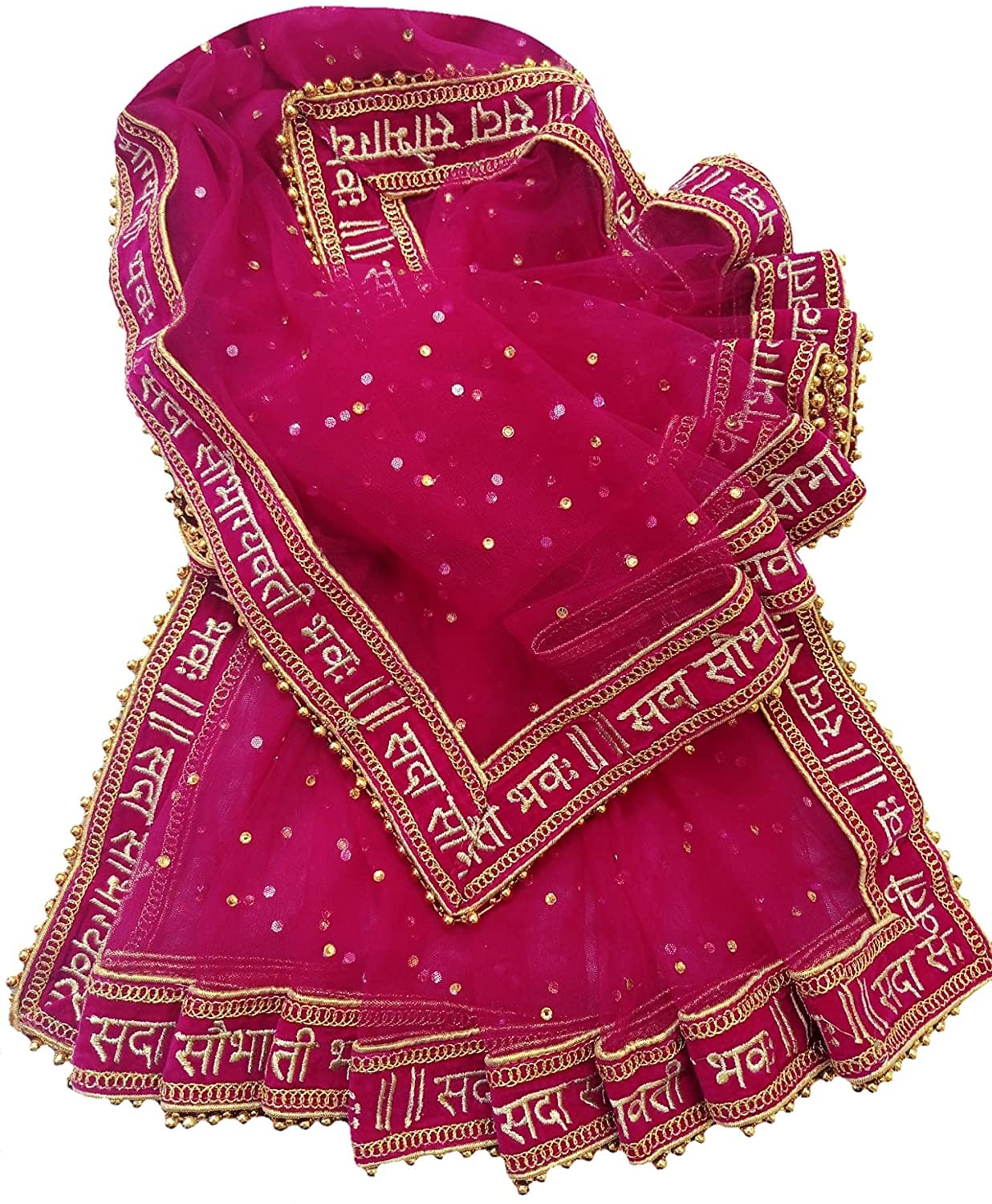 Navti Creations Wedding Bridal Women's Magenta (Pink) Net Dupatta With Sada Saubhagyawati Bhaw Embroidery Border (Full Stone work, 2.25m, 4 side moti lace)